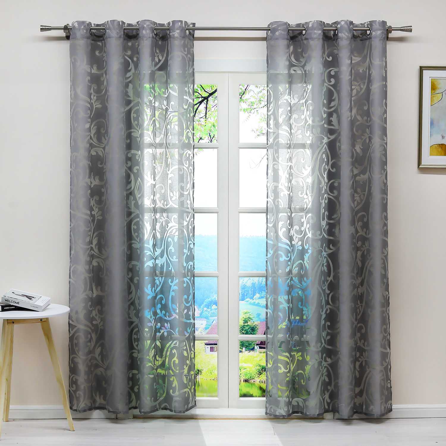 Eleganter transparenter Vorhang mit floralem Muster lichtdurchlässiger Fensterschal für Wohnzimmer 1 Stück