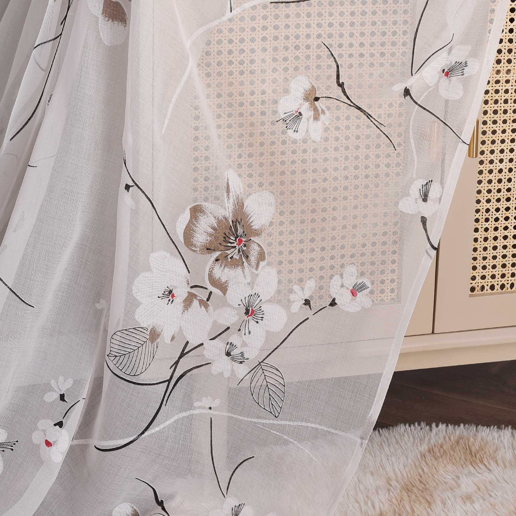 Transparent Vorang mit floramuster Kirschblüte Ösenschal 1 Stück