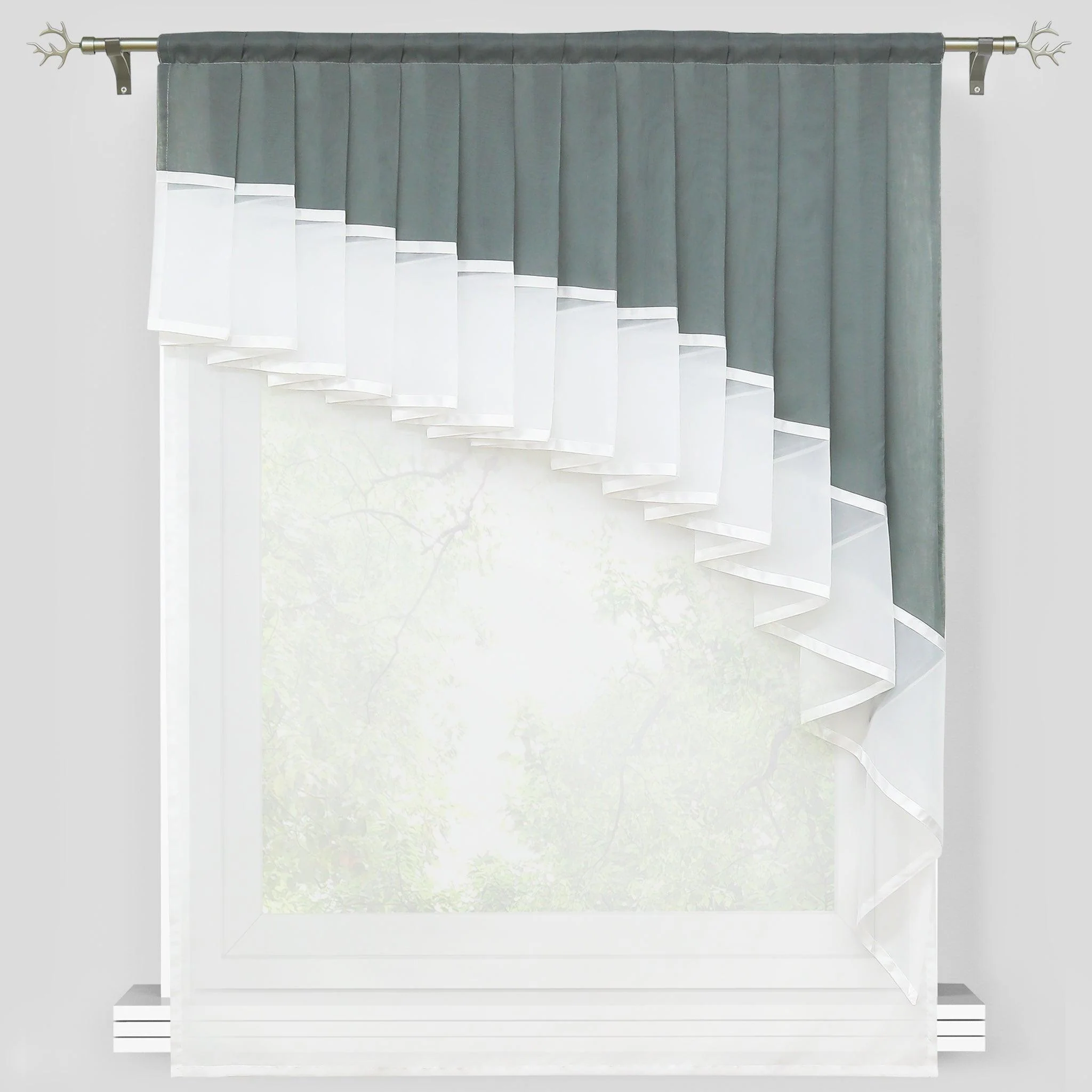 Romantischer transparenter Vorhang mit Volant 2-in-1 Design