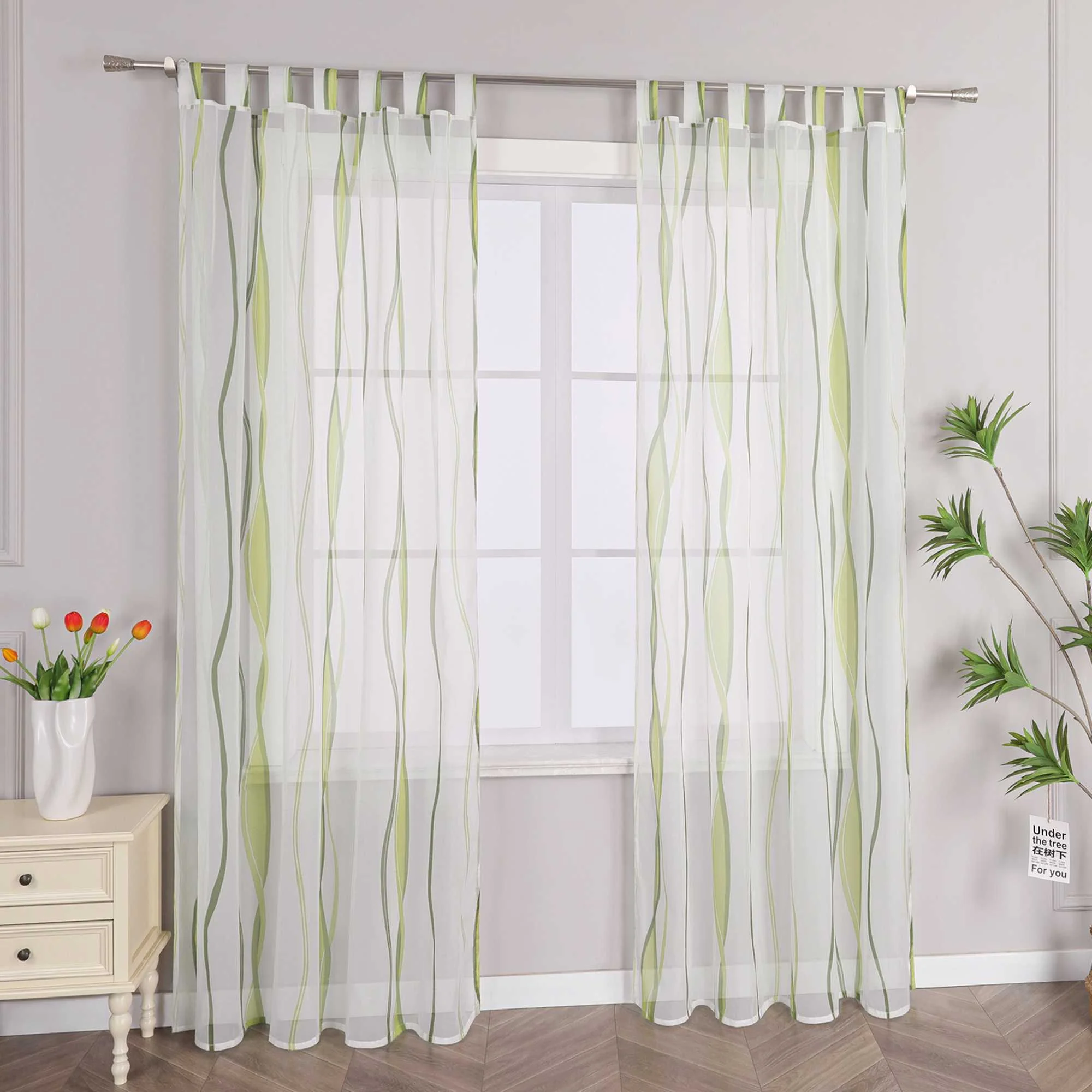 Vorhang Schlaufenschal aus Polyester mit bunten Wellenmustern tranparent 1 stück