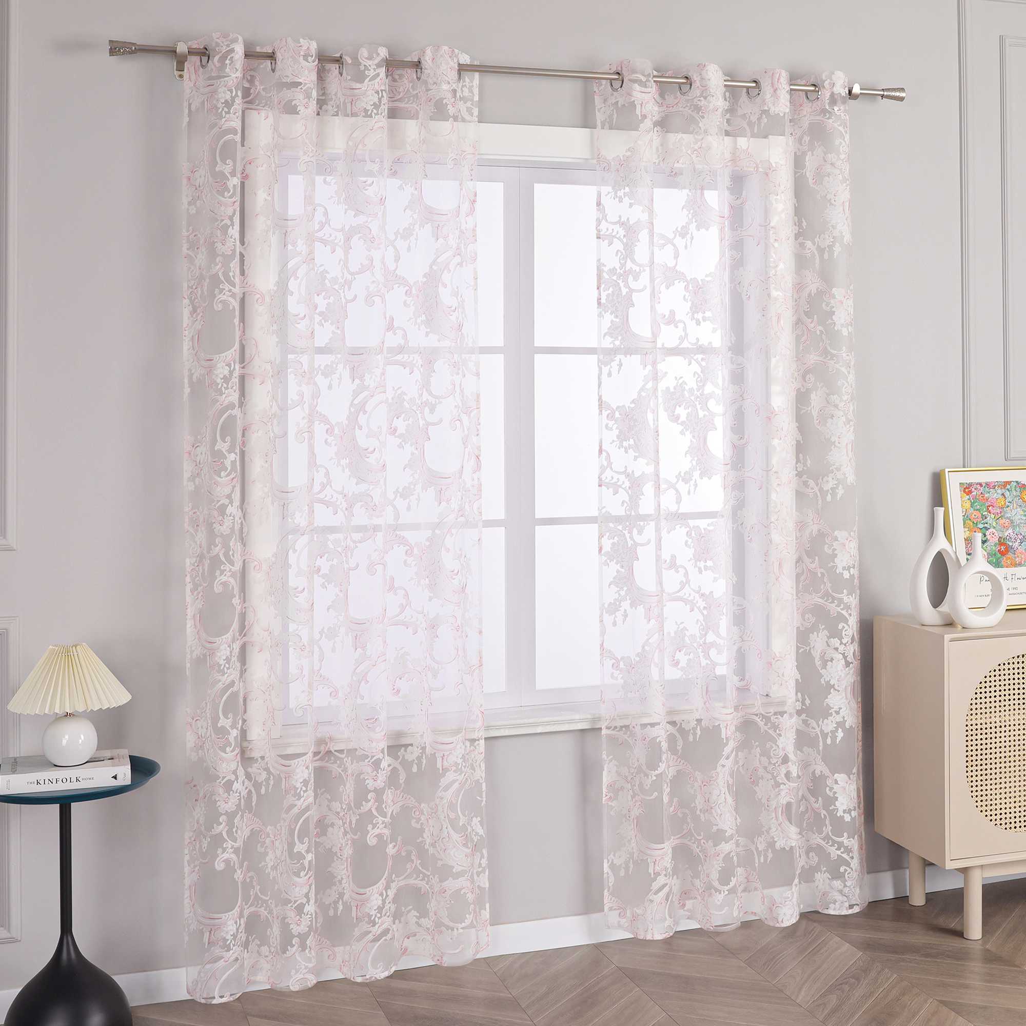 Eleganter Ösenschal mit Phönixblütenmuster | Transparente Voile Gardine für Schlafzimmer und Wohnzimmer