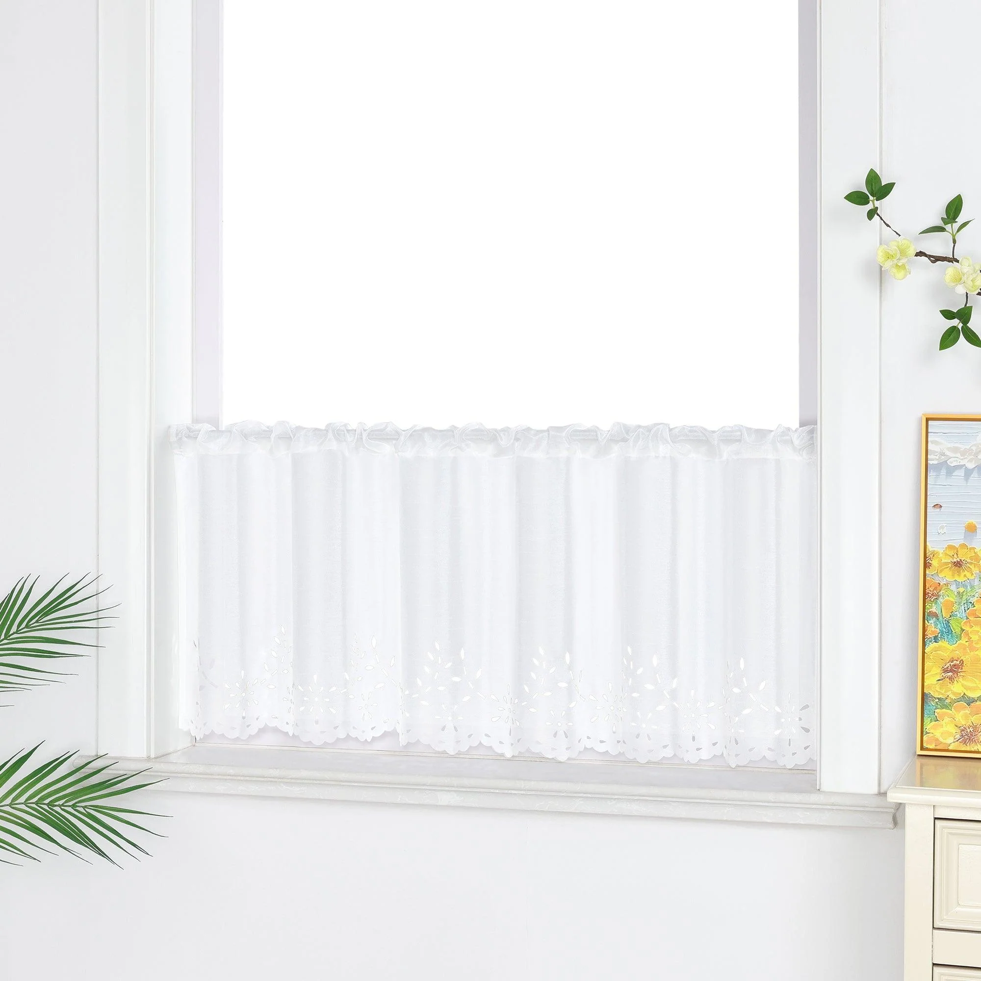 Scheibengardine mit Lochmuster Küchengardinen Kurz Voile Bistrogardine