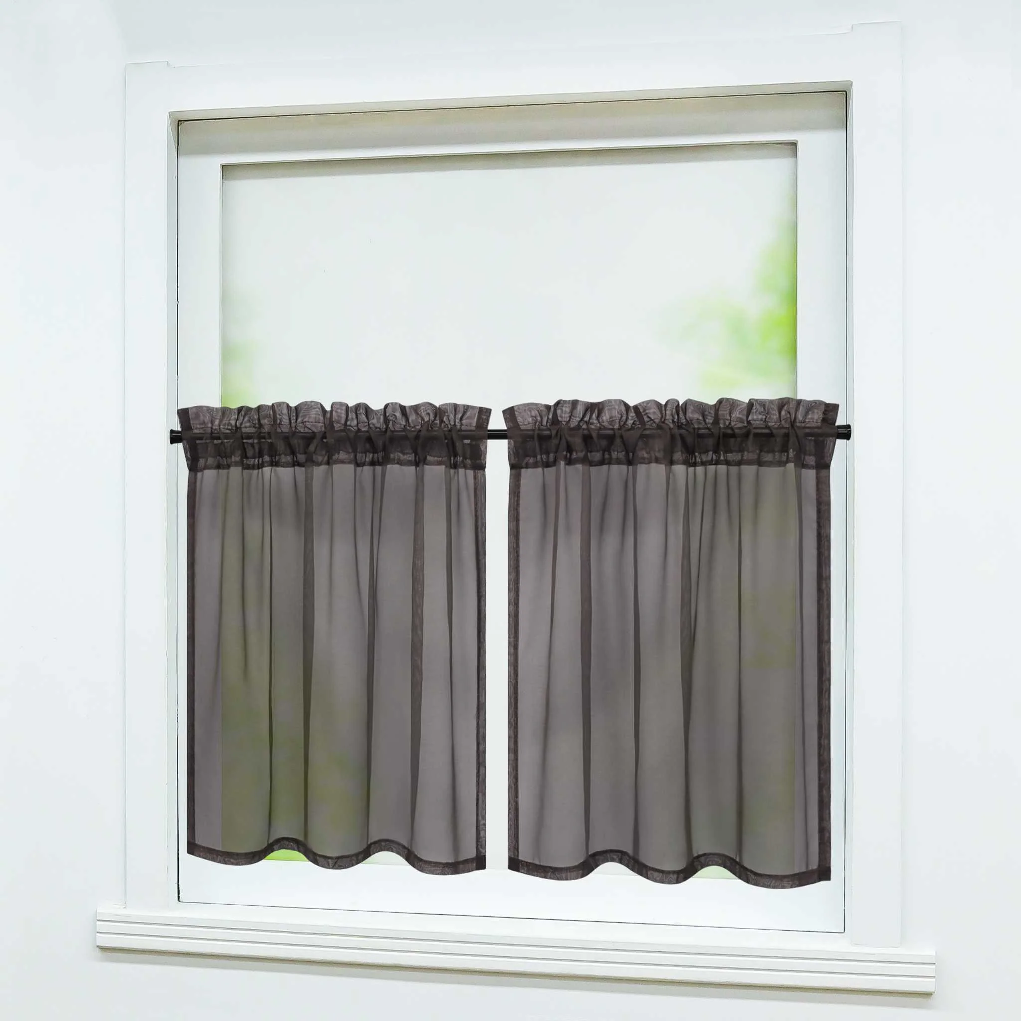 Scheibegardine durch Stangendurchzug zusammenziehbar Transparent Unifarbe Luftdurchlässig zusammenziehbar 2 Stück