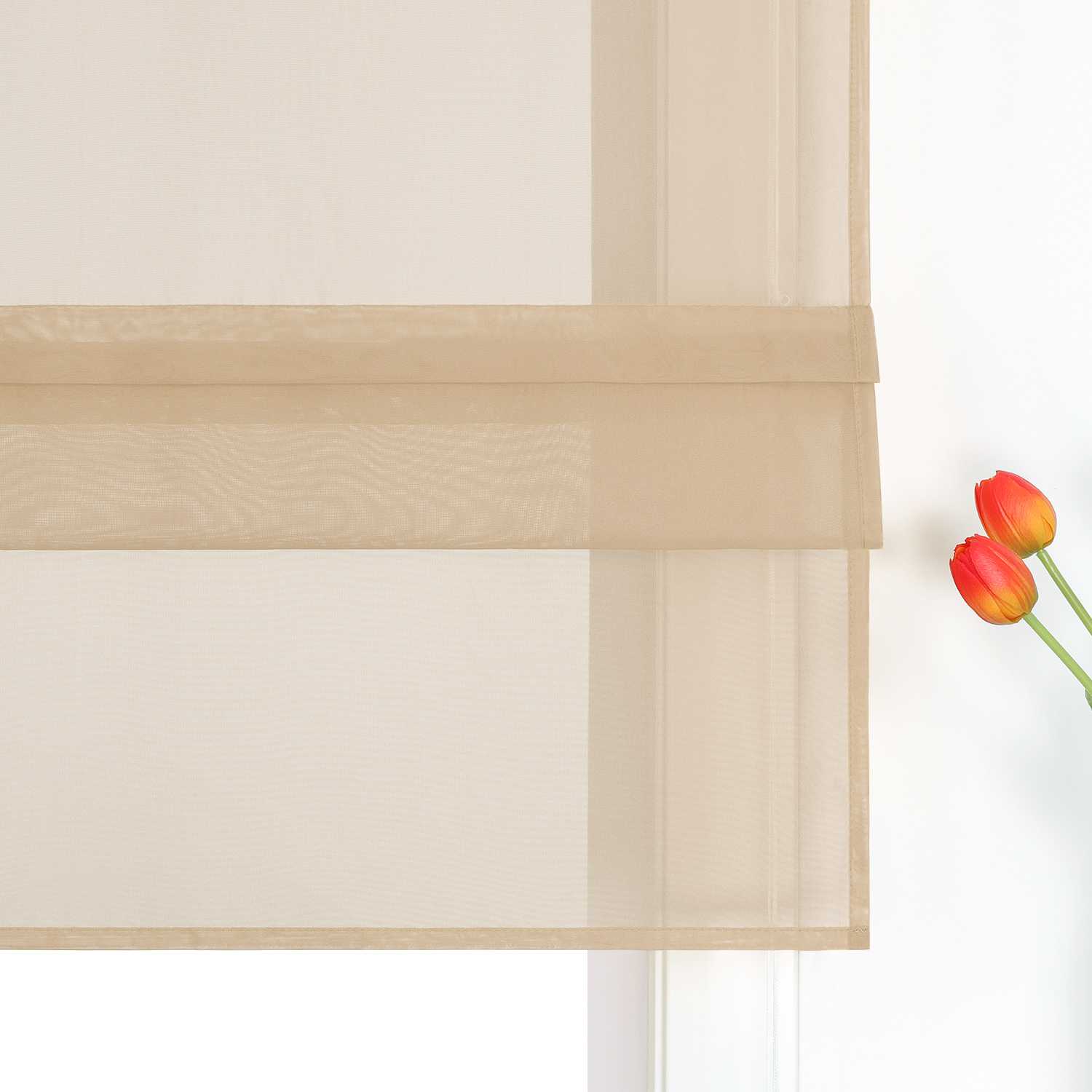 Raffrollo Voile Raffgardinen durch Tunnelzug Bändchenrollo Küche Gardinen Transparent Uni 1 Stück