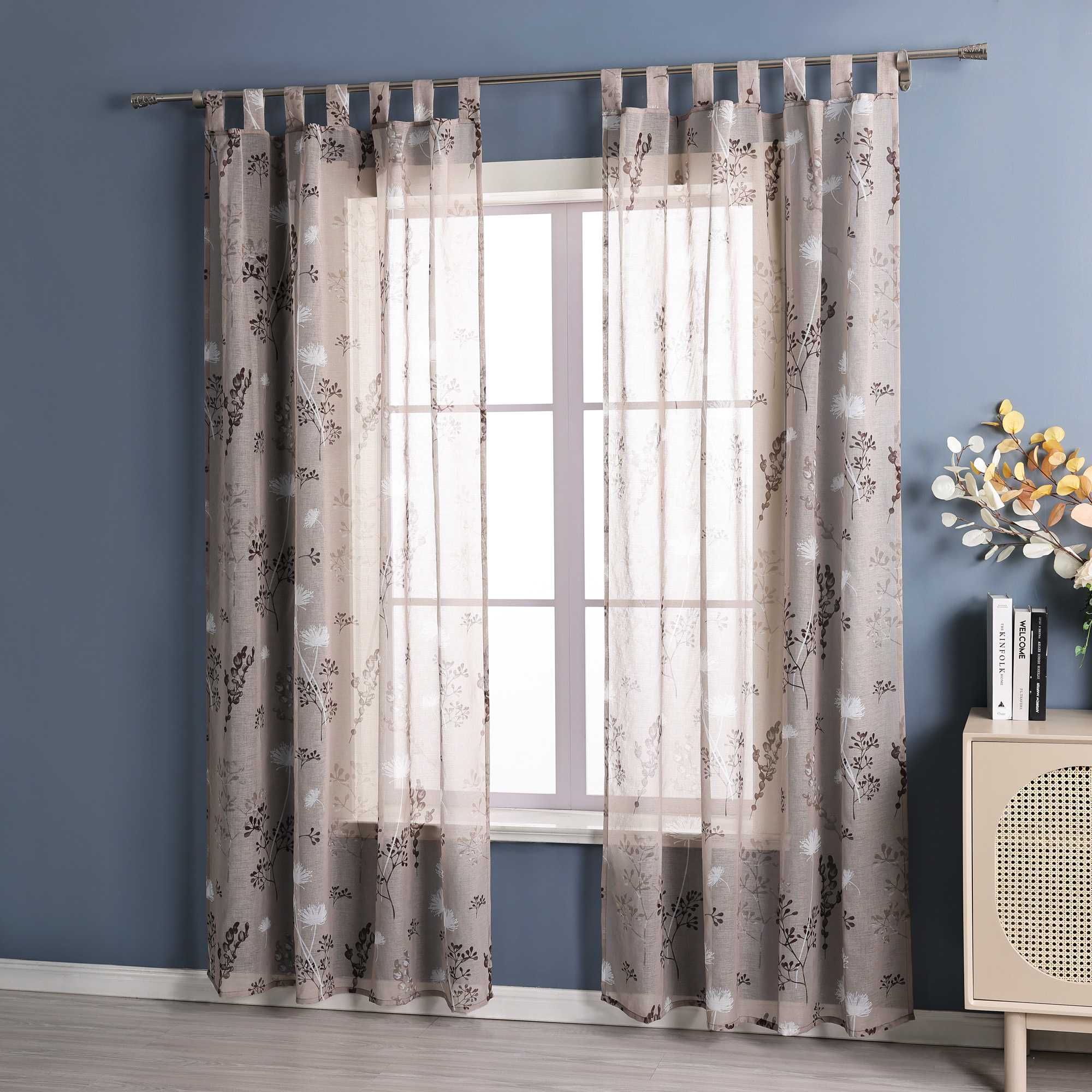 Vorhang mit Schlaufen modern Voile Gardine mit botanischen Mustern Vorhänge Transparent Schlafzimmer Wohnzimmer 1 Stück