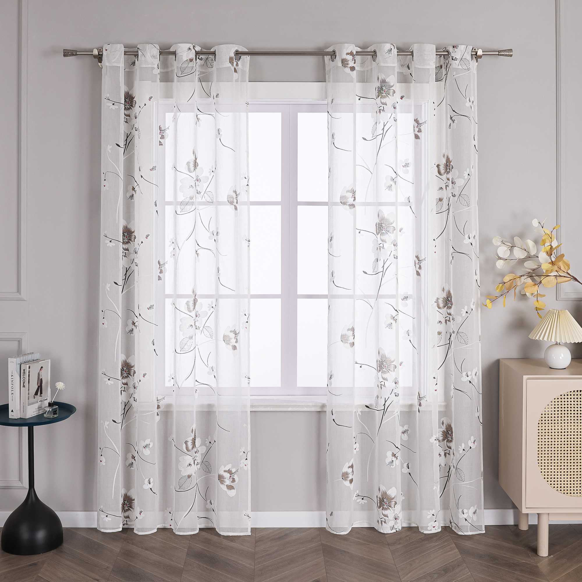 Transparent Vorang mit floramuster Kirschblüte Ösenschal 1 Stück