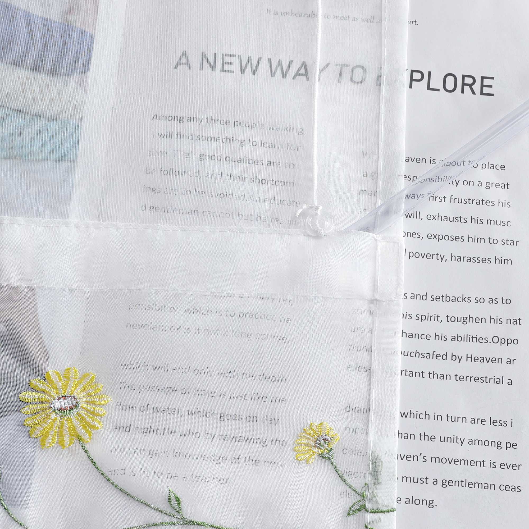 Raffrollo Voile Raffgardinen mit Schlaufen Küche Fenster Vorhänge mit Blumenmuster Stickerei Transparent Weiß 1 Stück