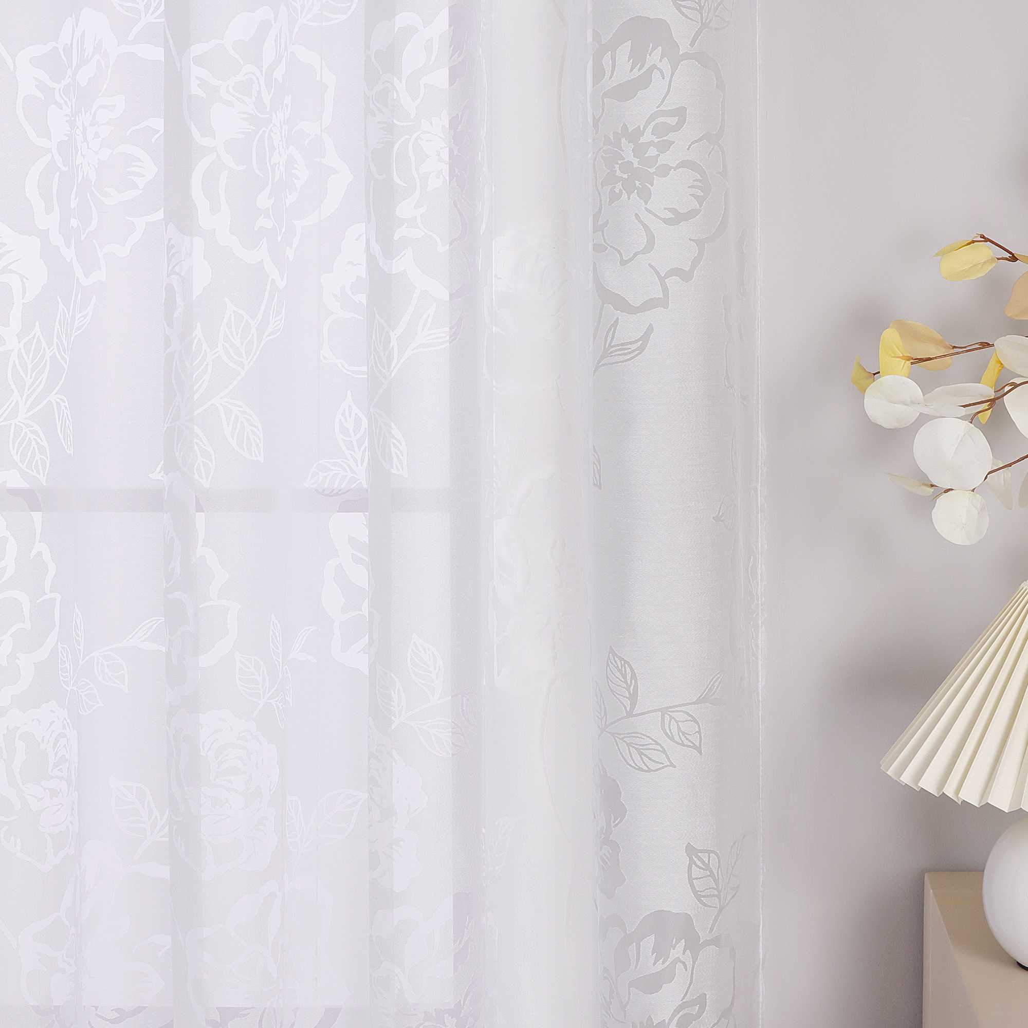 Vorhang mit Ösen Voile Gardine mit Rosenmuster Ösenschal transparent Schlafzimmer Wohnzimmer 1 Stück