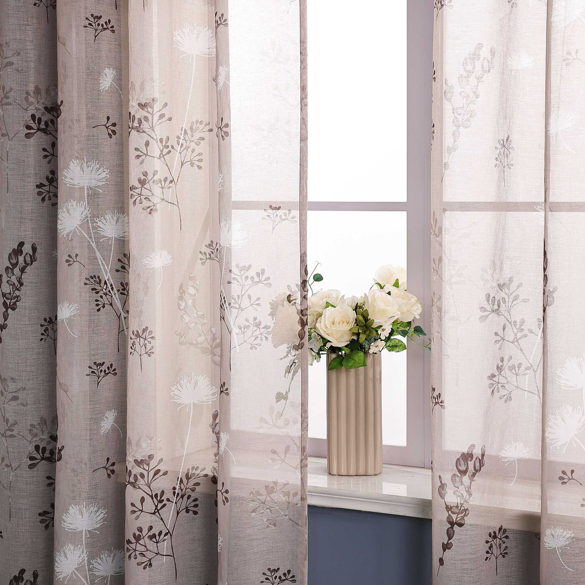 Vorhang mit Schlaufen modern Voile Gardine mit botanischen Mustern Vorhänge Transparent Schlafzimmer Wohnzimmer 1 Stück