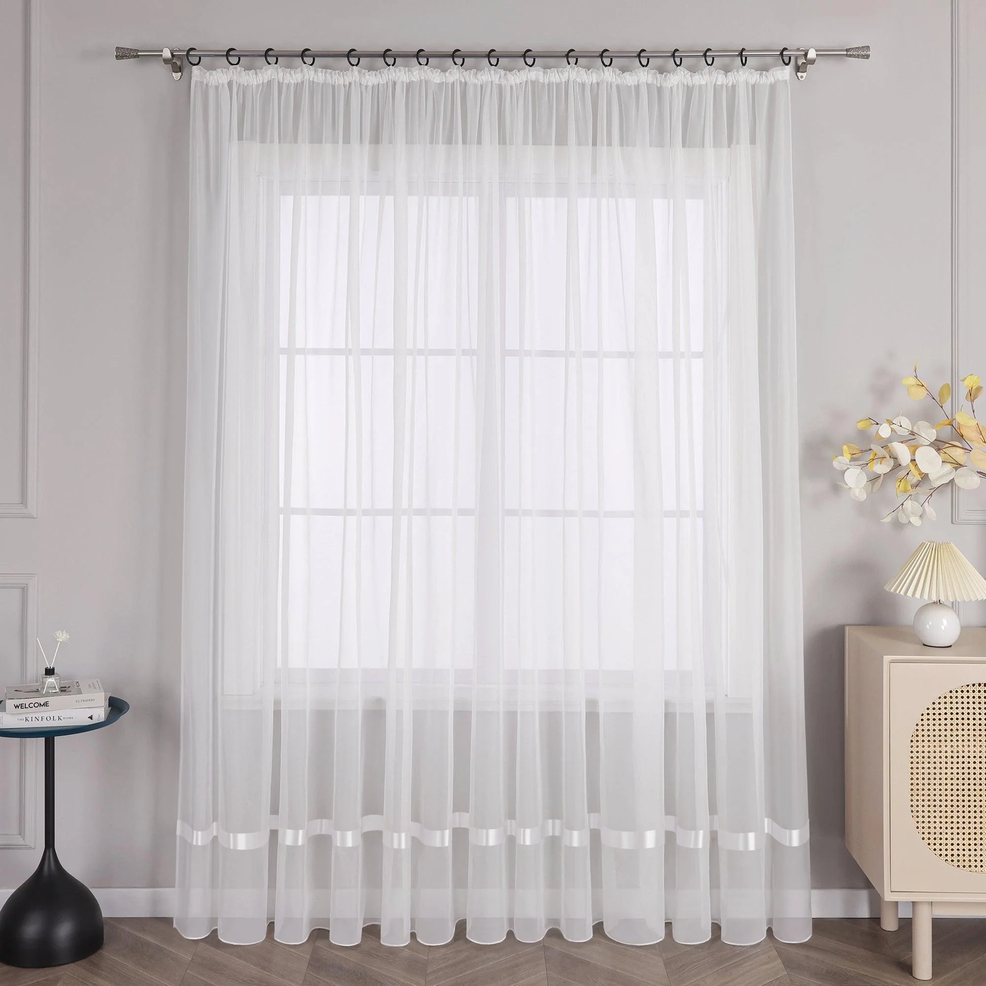 Transparenter Vorhang mit Seidenband Unifarbe Voile 1 Stück