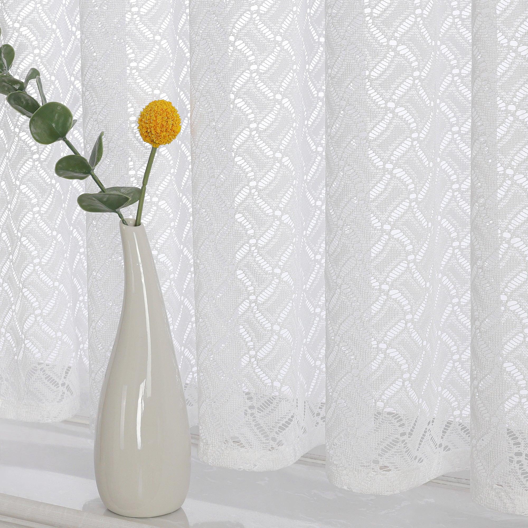 2er Set Scheibengardinen Jacquard Bistrogardine durch Tunnelzug Kurzgardinen Halbtransparent Weiß