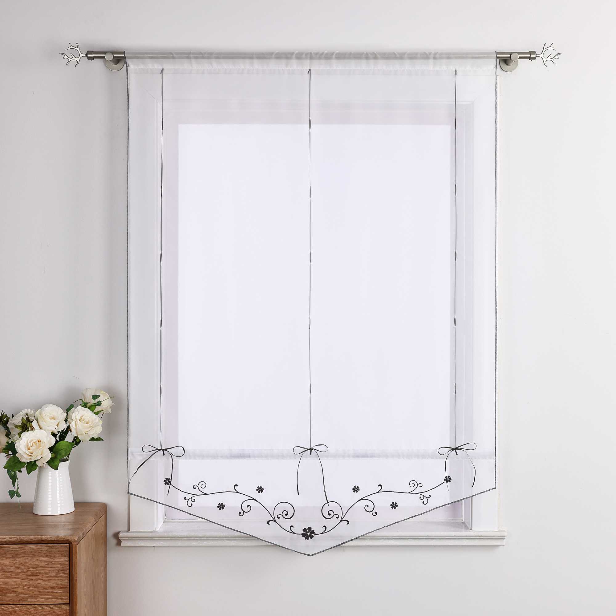 Raffrollo durch Strangendurchzug mit Blumenmuster Modern Transparent 1 Stück