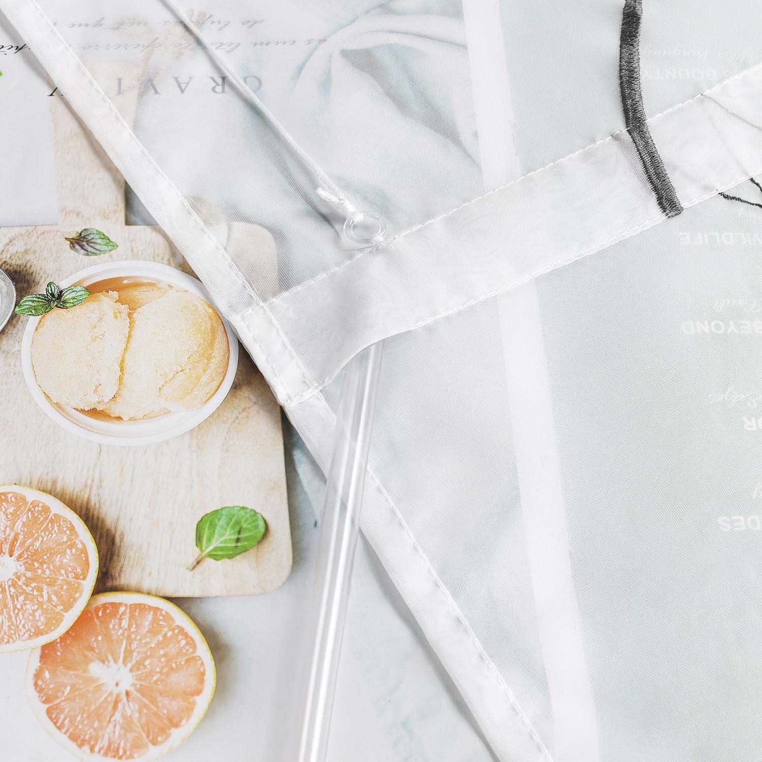 Raffrollo mit Klettband Küche Gardinen Raffgardinen Voile Bändchenrollo mit Wellenperlenmuster Stickerei Transparent 1 Stück