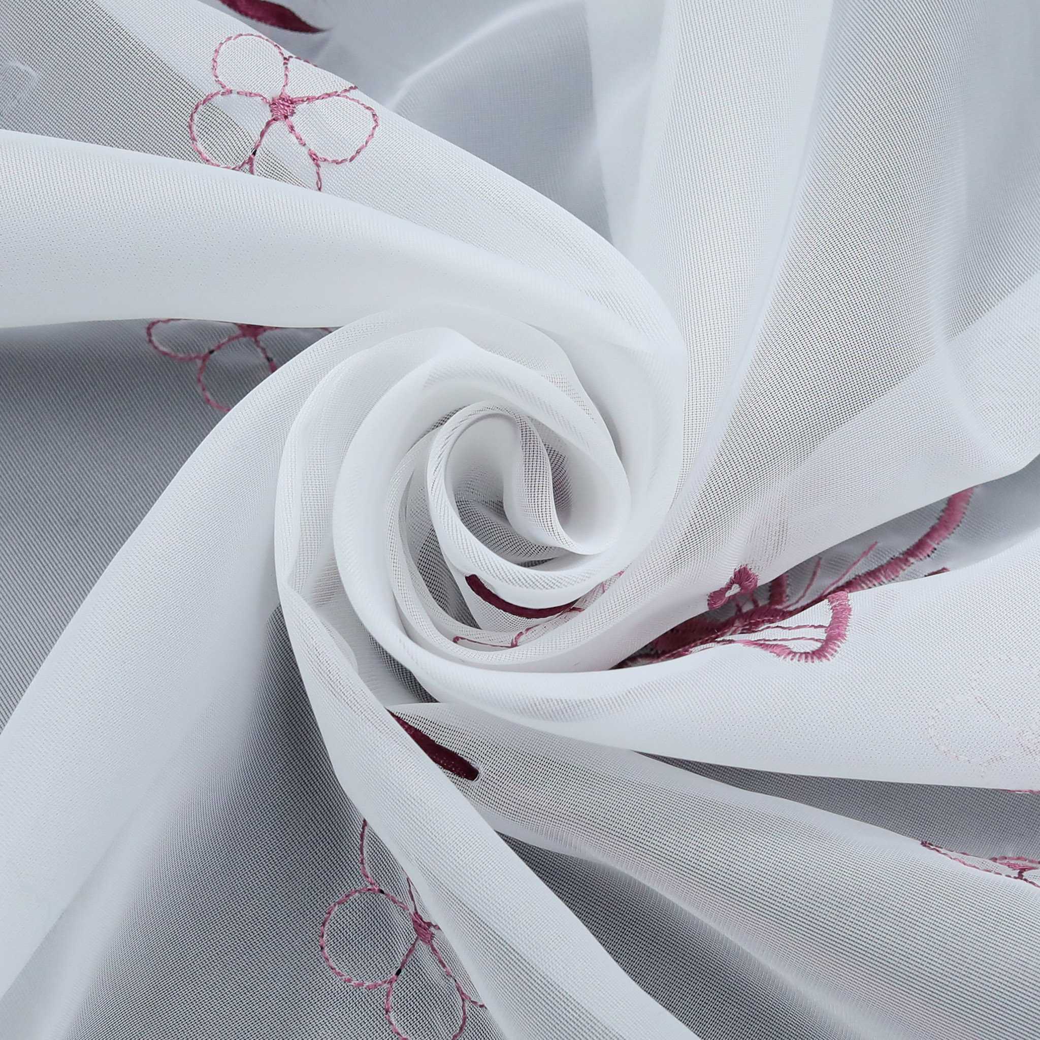 Raffrollo durch Tunnelzug Voile Küchengardinen modern Raffgardinen mit Stickerei Transparent 1 Stück