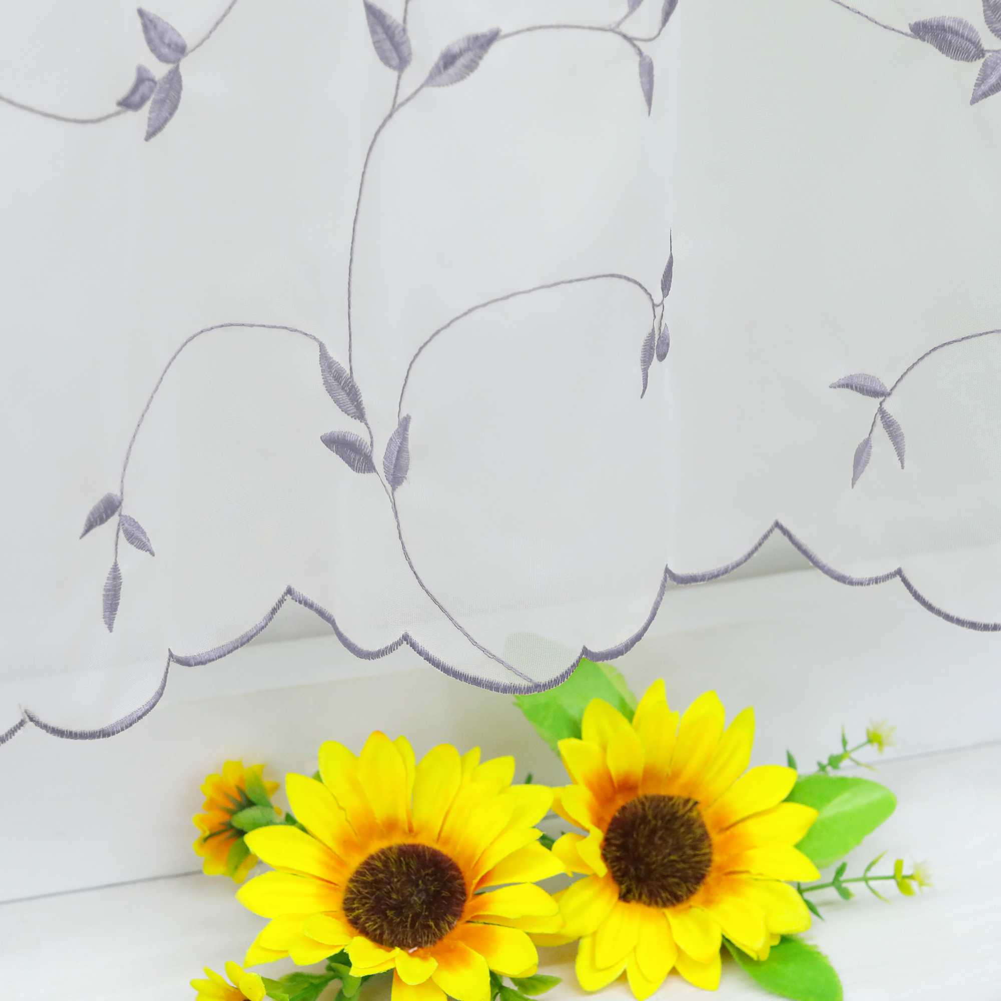 Scheibengardinen Voile Bistrogardinen mit Blattstickerei Transparent Bestickte Küche Kurzstores