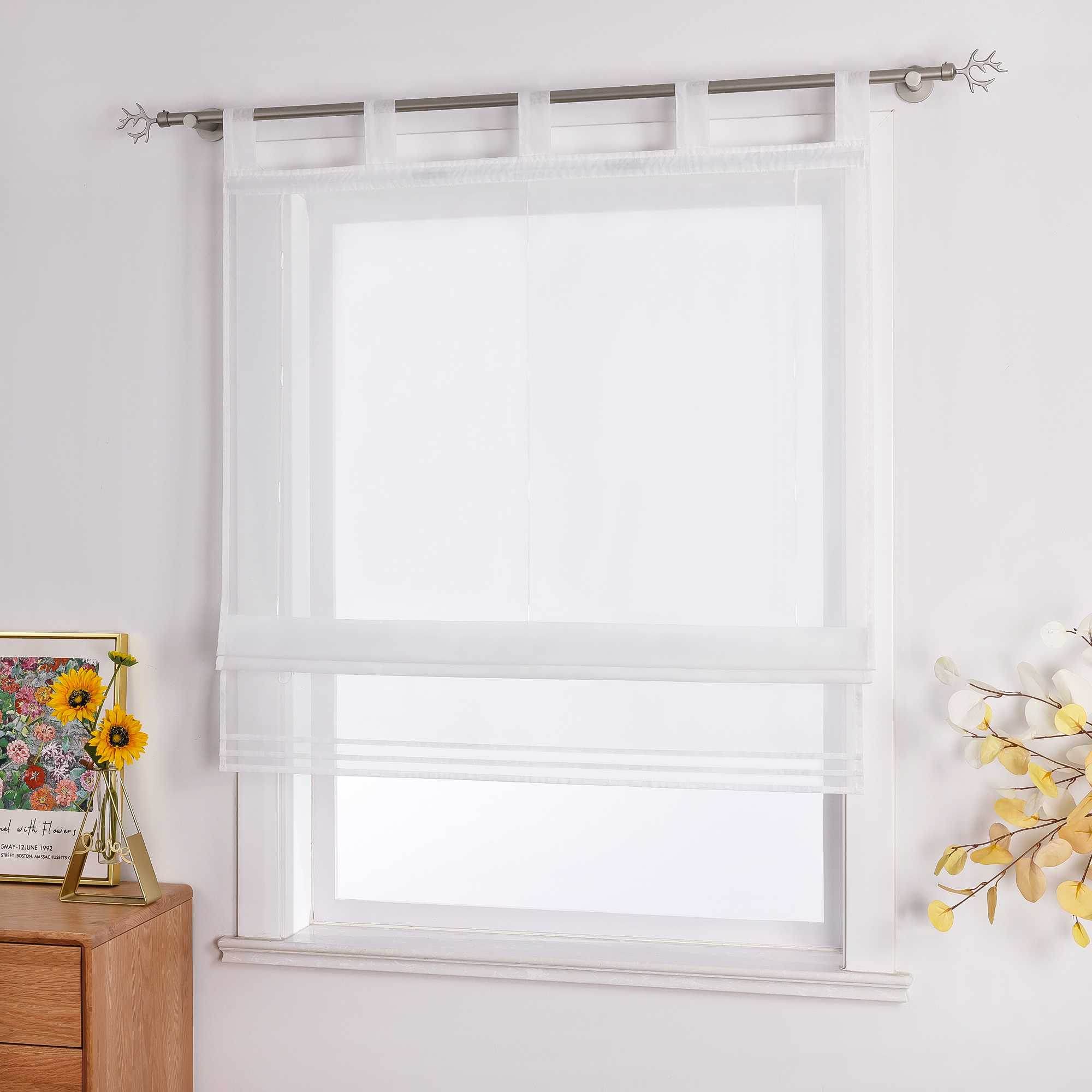 Rollos Schlaufengardine Unifarbe transparent Voile mit Dekofalten 1 Stück