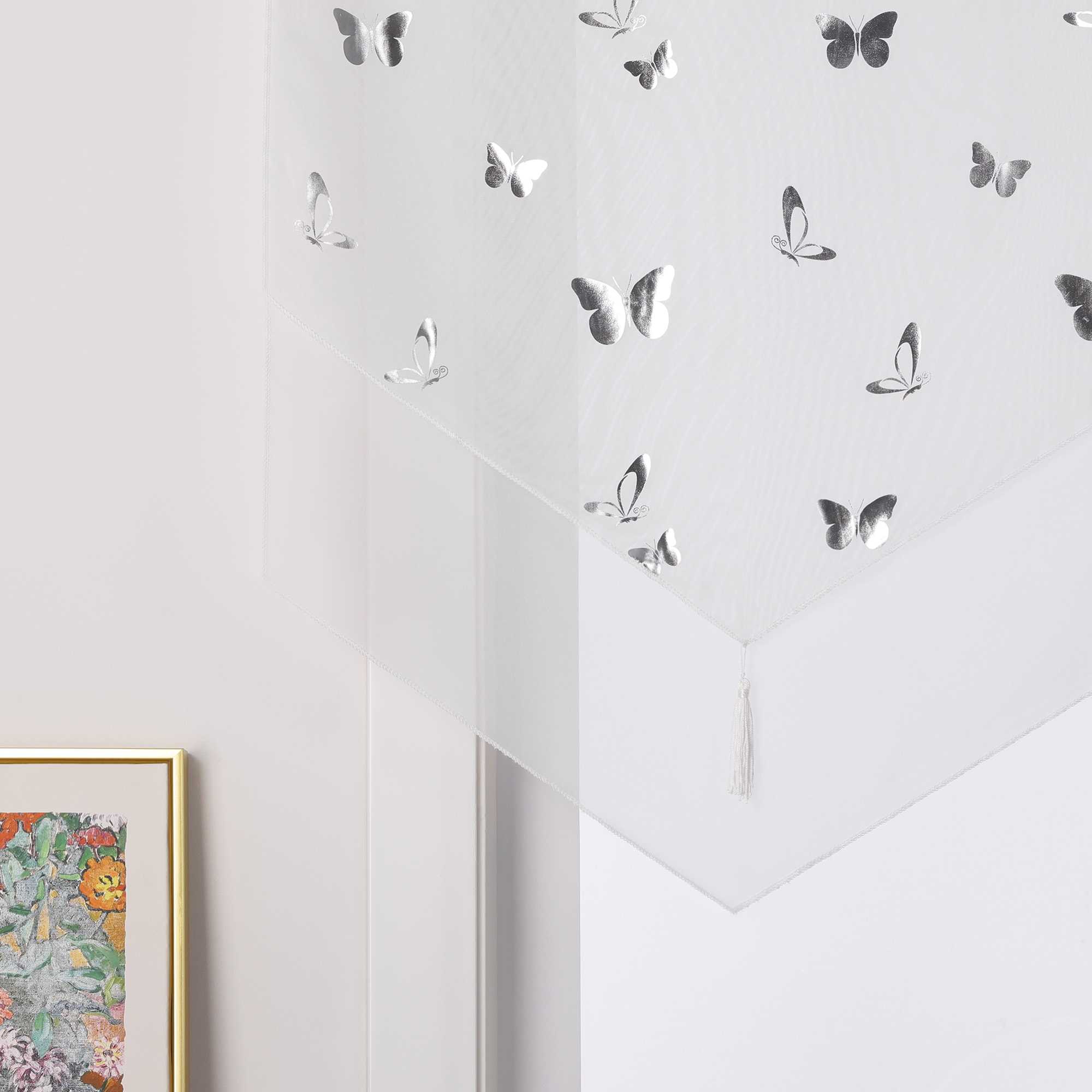 Scheibengardine Bistrogardine mit Schmetterlingsmuster Modern Voile Küche Gardinen Transparent 1 Stück