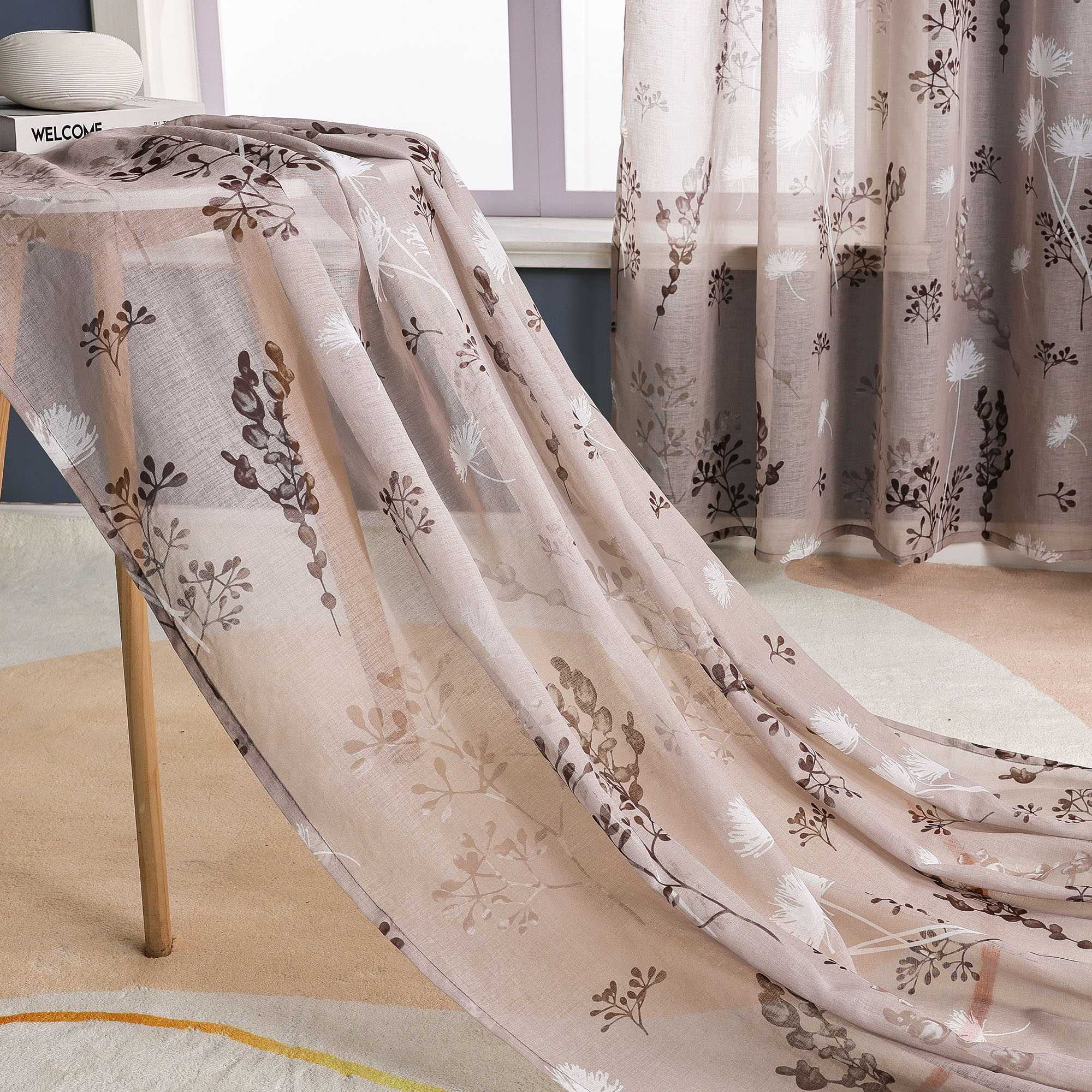 Transparent Ösen Gardinen mit Pusteblumen-Muster für Wohnzimmer 1 Stück