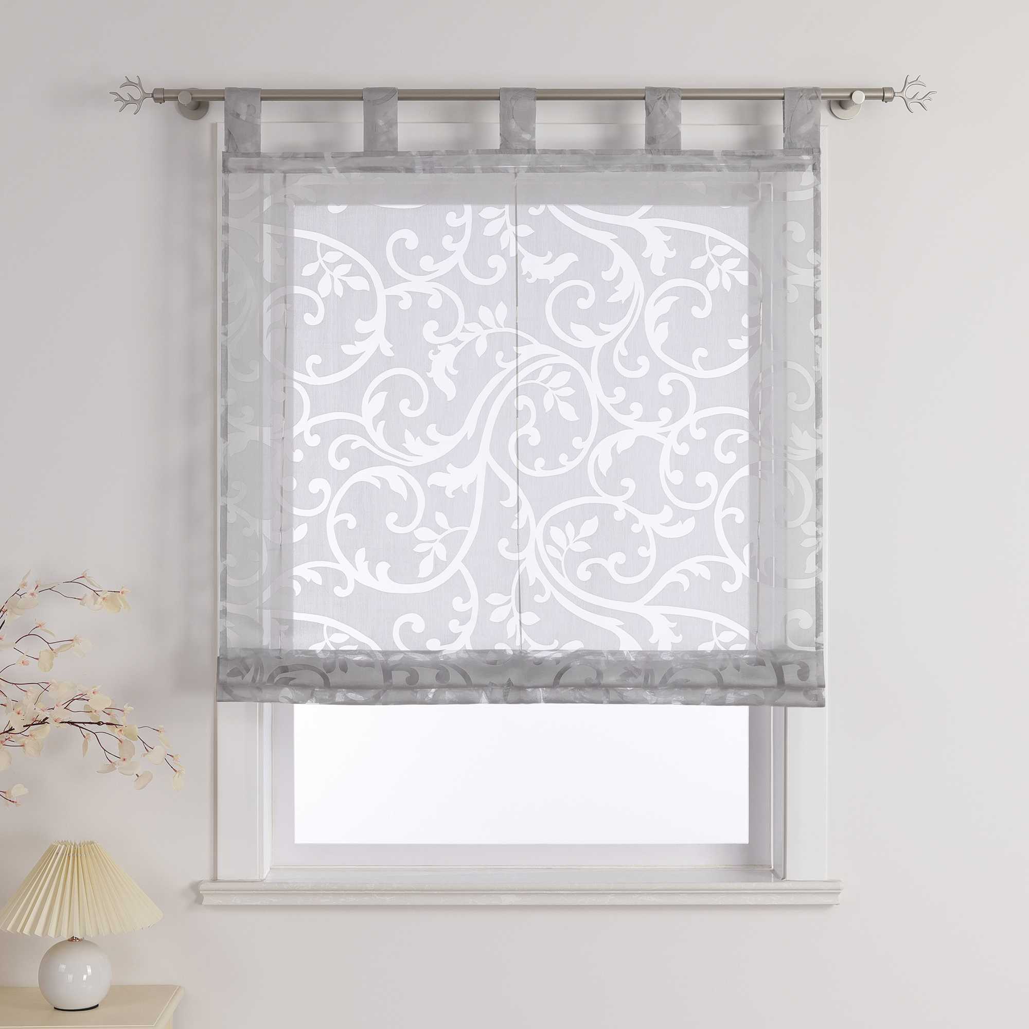 Transparente Schlaufengardine mit Blumenmuster Café Fenstergardine Raffrollos 1 Stück