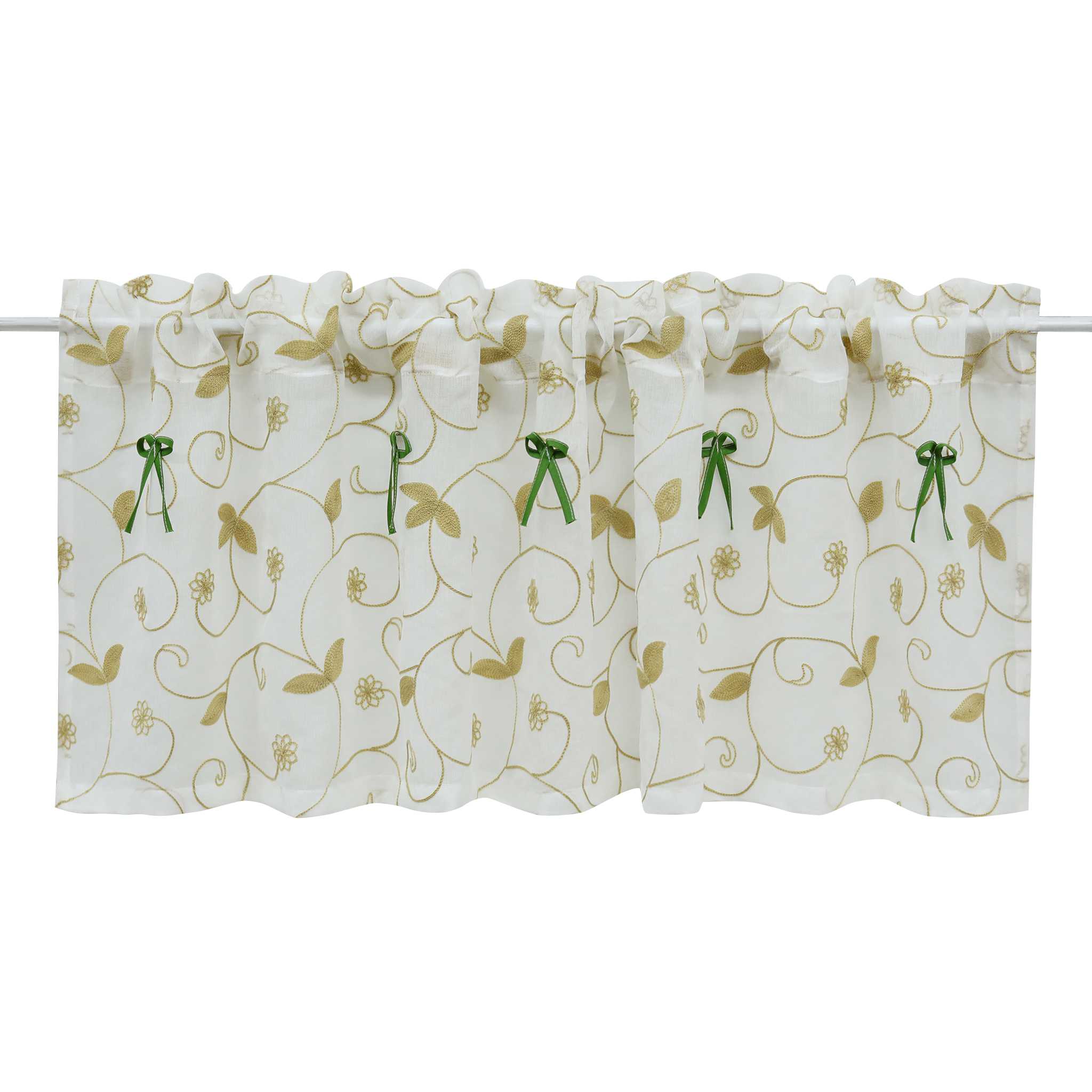 Delien Transparente Scheibengardine mit Schleifen & transparentem Blattmuster