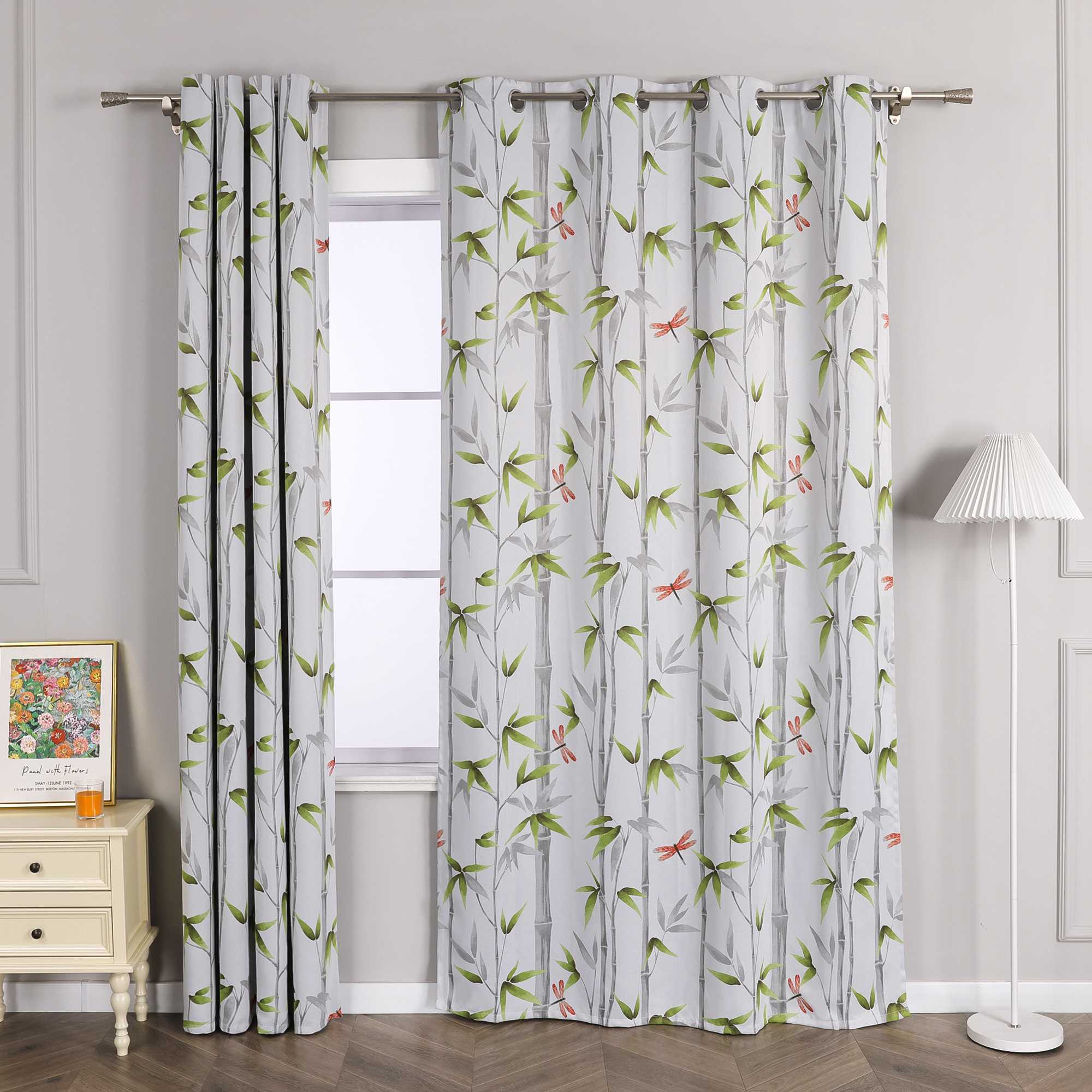 Verdunkelungsvorhänge Ösenschal Blickdicht mit Bambusmuster Hitzeschutz schlafzimmer Thermovorhang