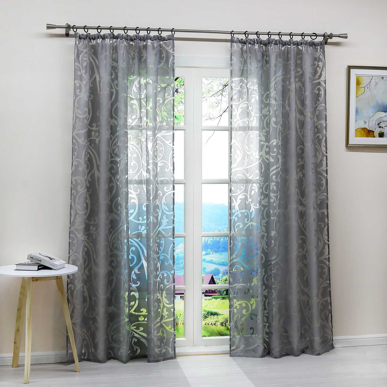 Eleganter transparenter Vorhang mit floralem Muster lichtdurchlässiger Fensterschal für Wohnzimmer 1 Stück