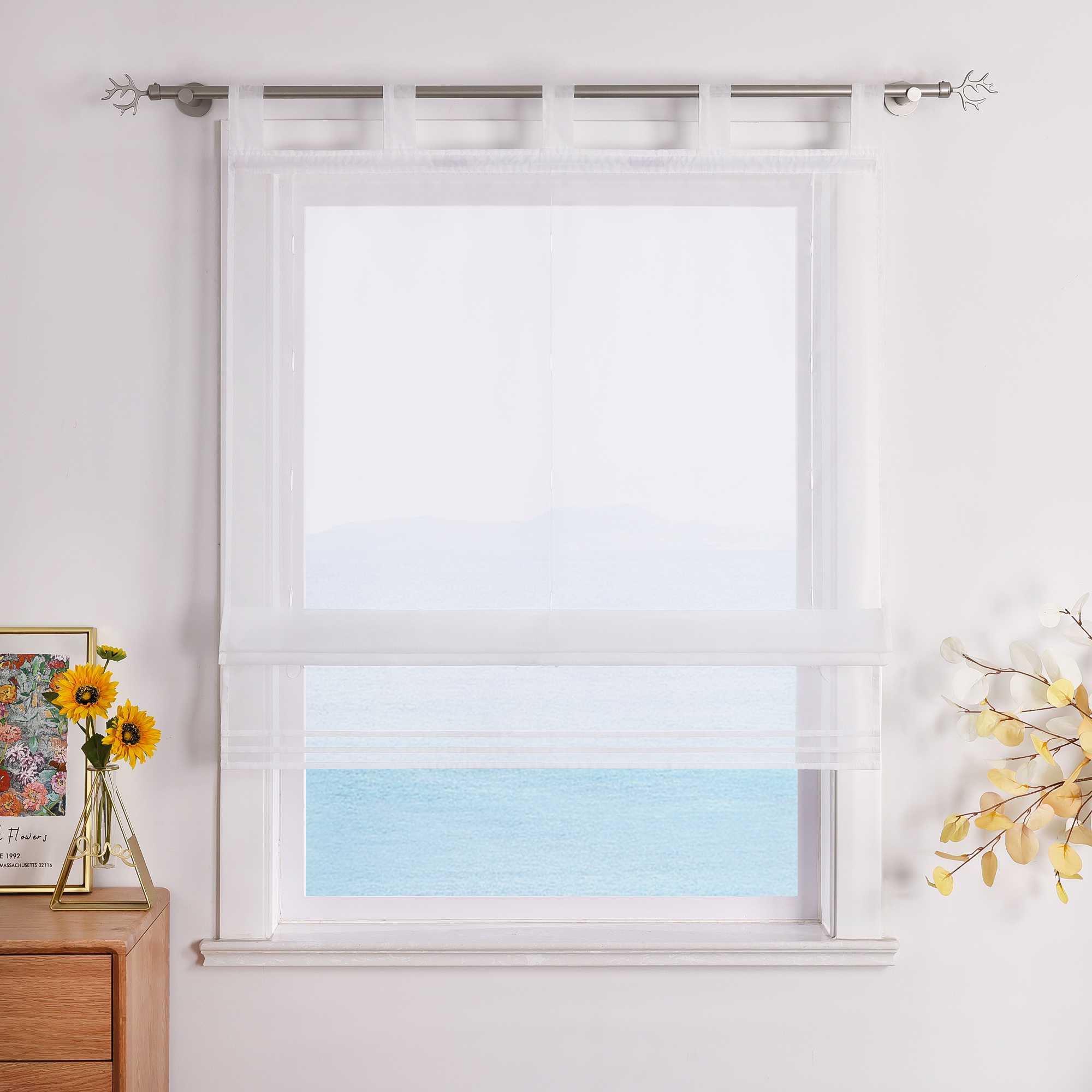 Rollos Schlaufengardine Unifarbe transparent Voile mit Dekofalten 1 Stück