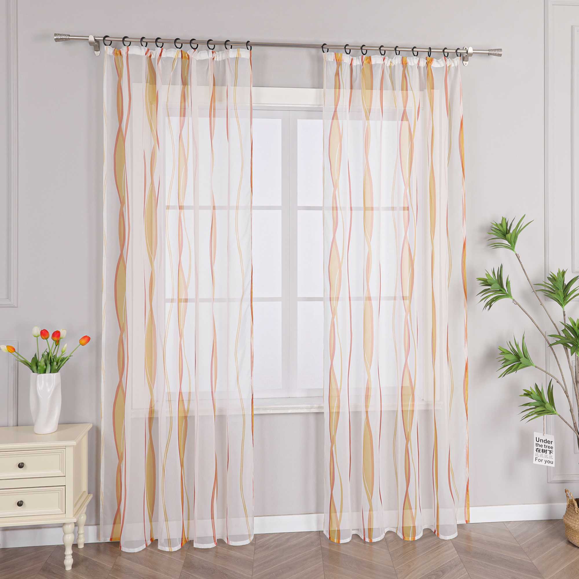 Vorhang Kräuselband aus Polyester mit bunten Wellenmustern tranparent 1 stück