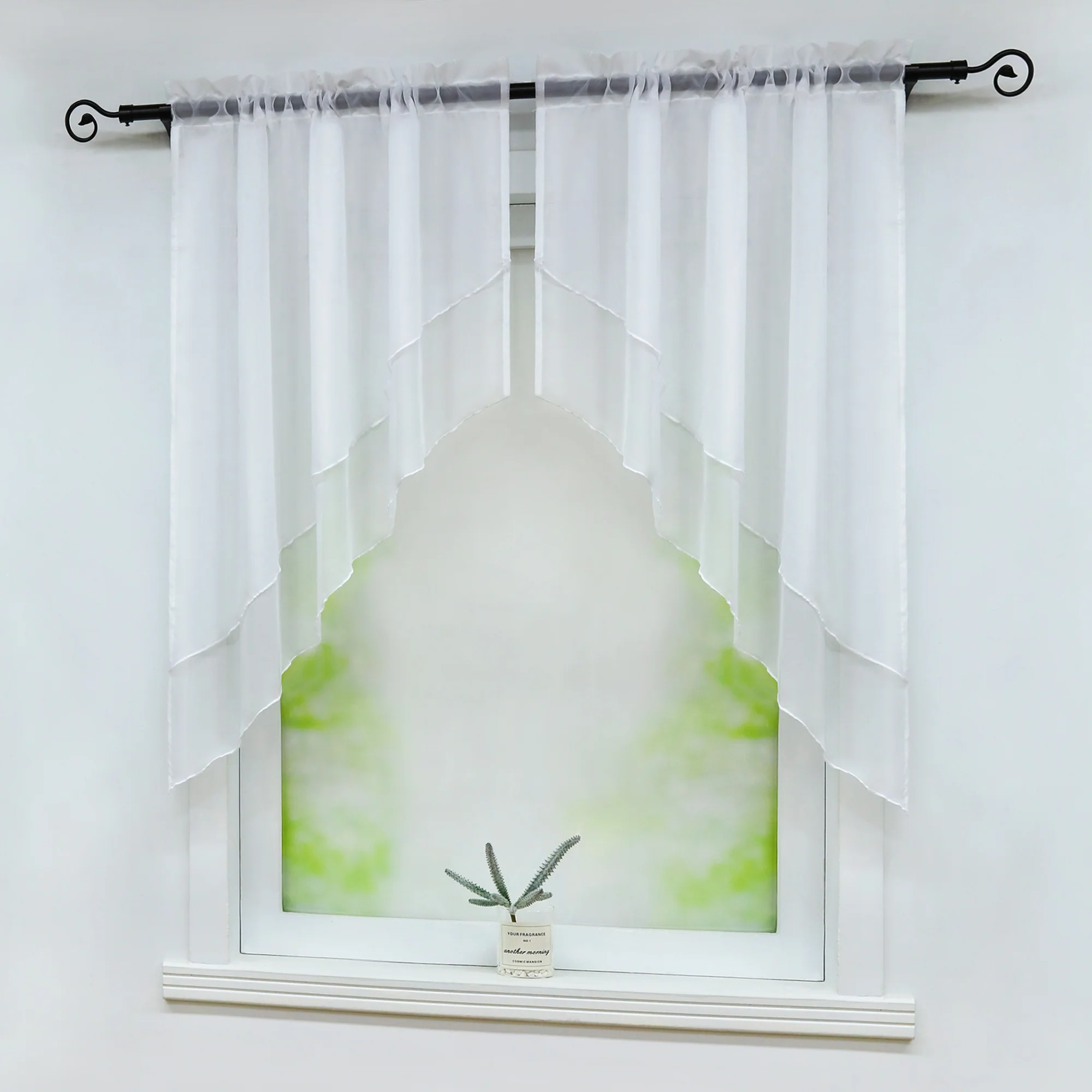 Delien Zweifarbige Fensterdekoration vloants Kurz Gardine 2er-Pack