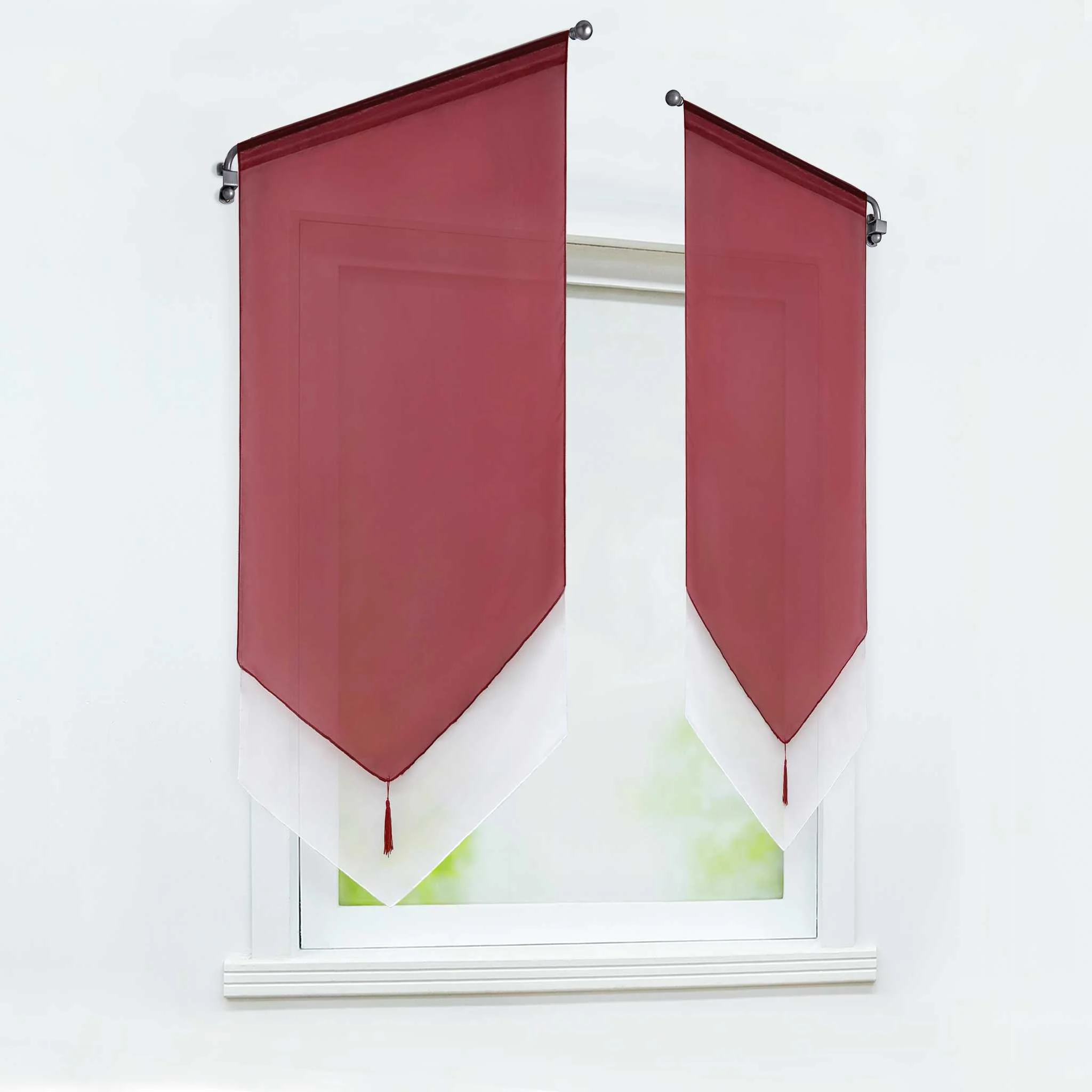 Scheibengardine durch Tunnelzug Voile Bistrogardinen mit Quaste Kurzstore Doppelte Vorhänge Halbtransparent 1 Stück