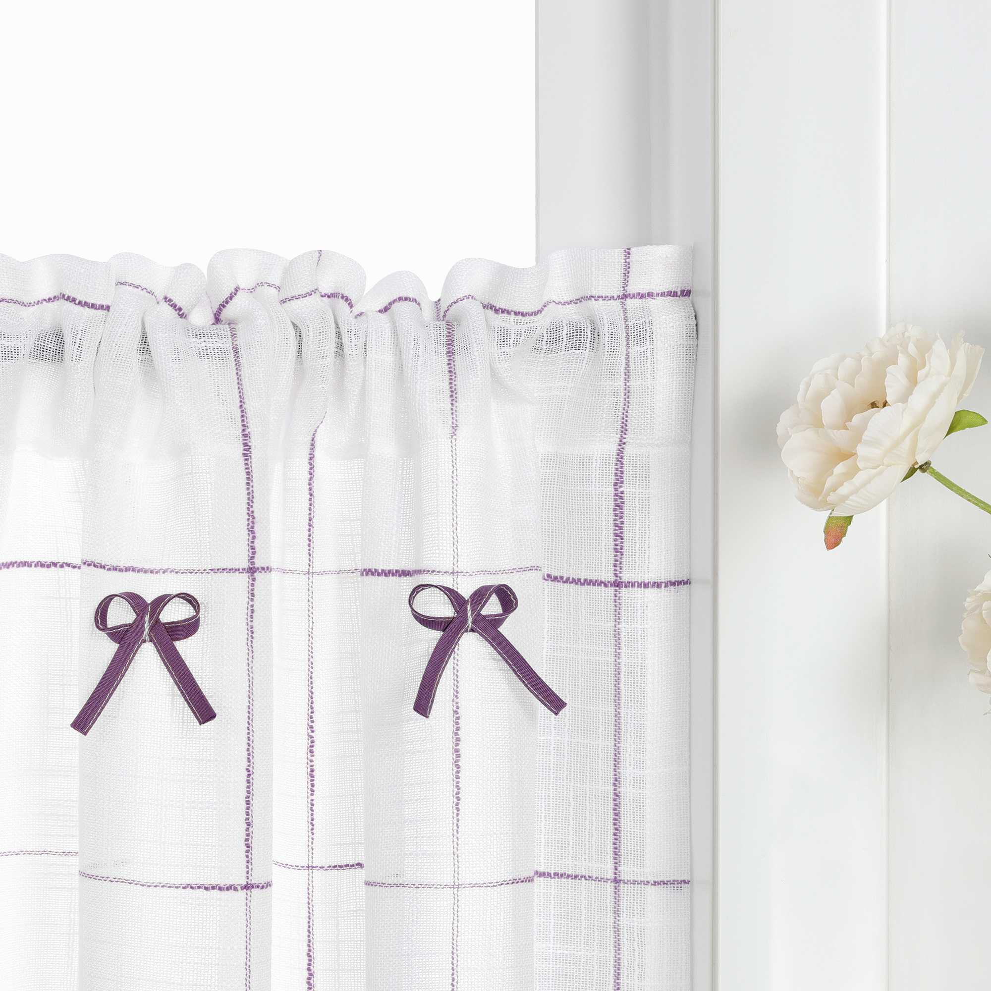 Halbtransparente Scheibengardine Landhausstil aus Leinen mit Schleifen 1 stück