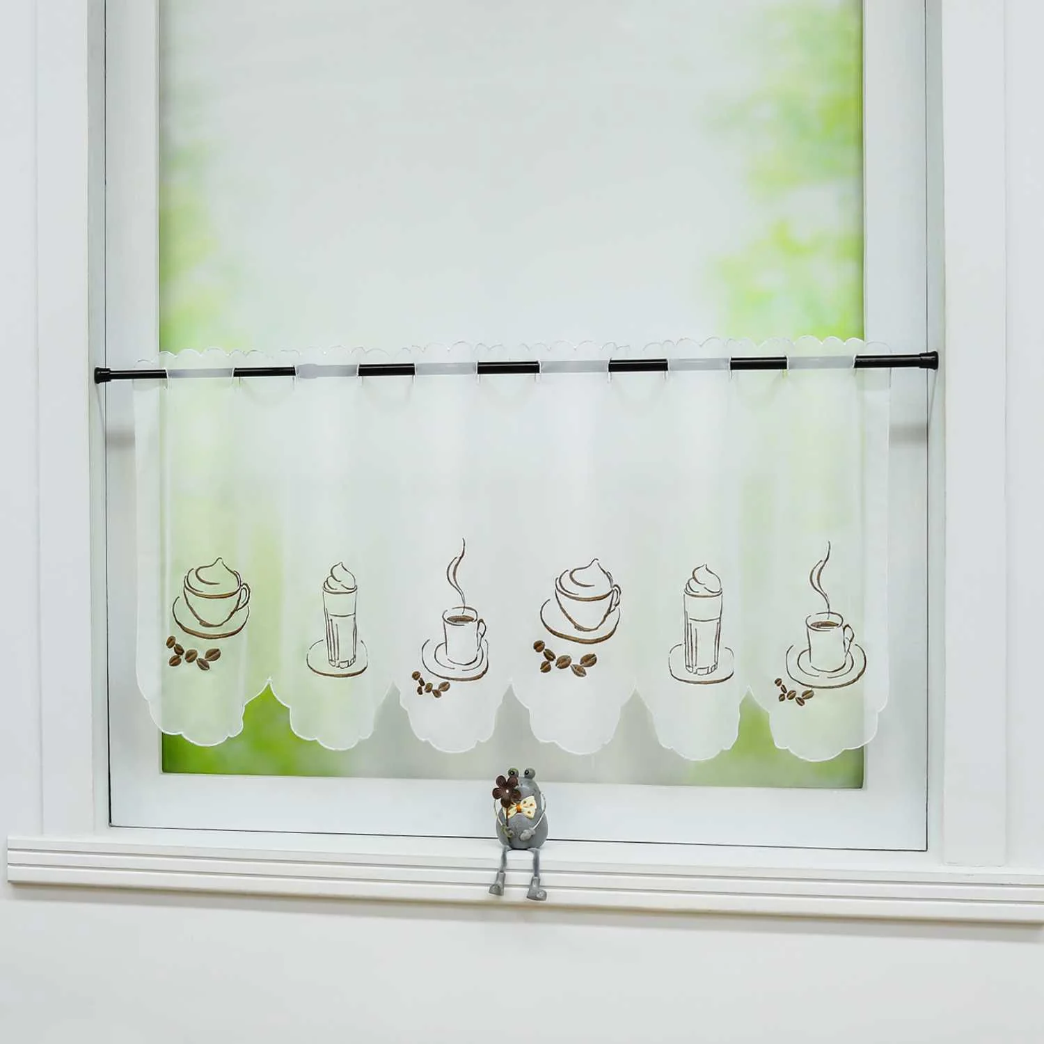 Scheibengardine Kurze Schlaufengardine mit Blumenmuster transparent lichtdurchlässig 1 Stück