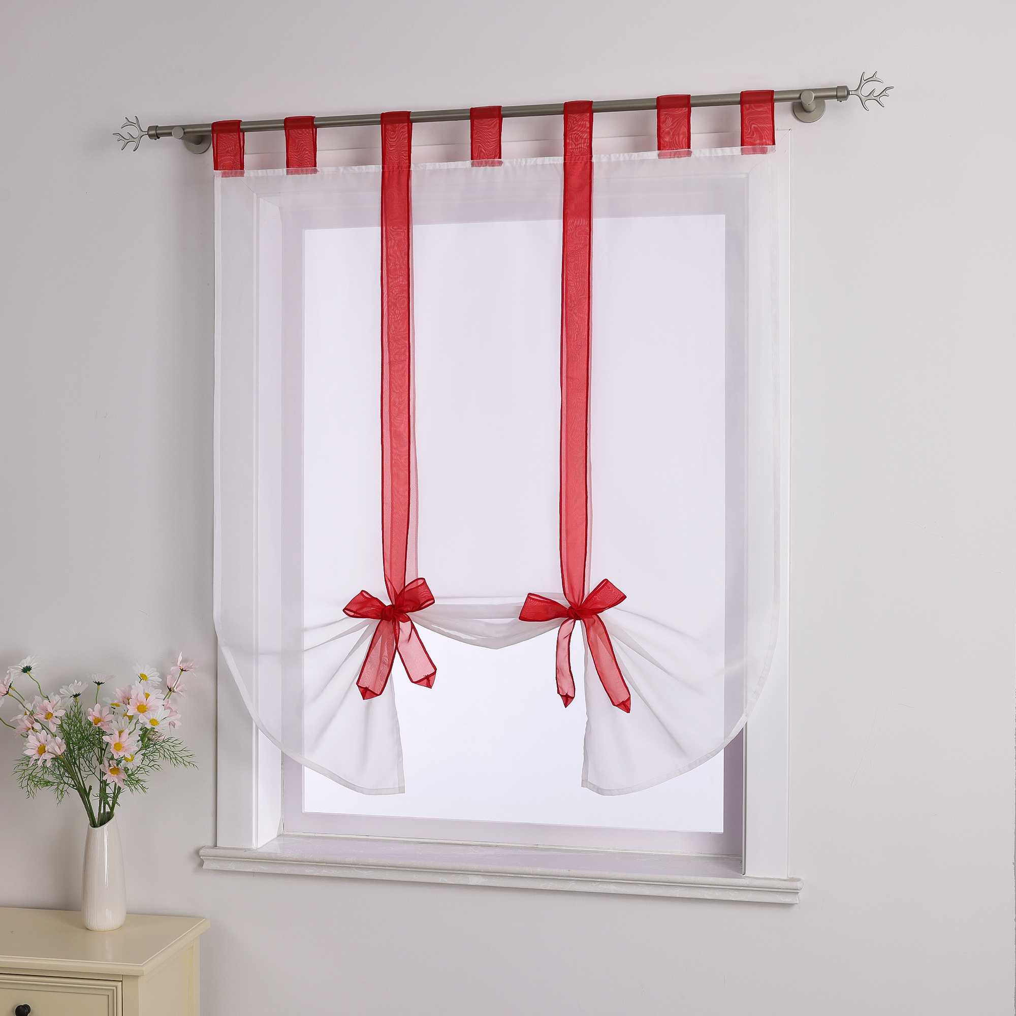 Rollos Schlaufengardine mit Schleifendesign transparent hochziehbar Fensterdeko 1 Stück