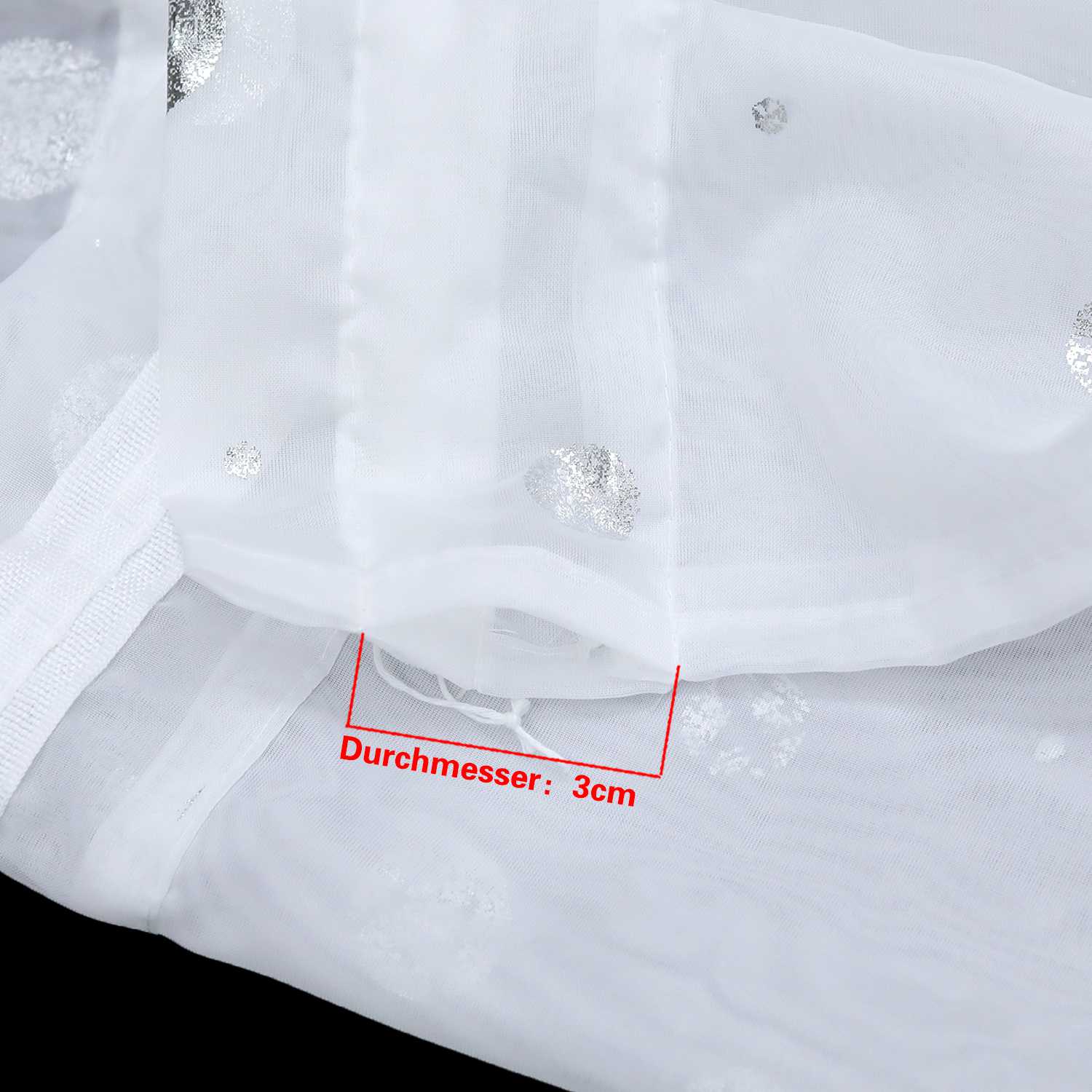 Scheibengardine 2-Teilige Doppelschichtige Küchengardinen Voile Bogen Kurzstores mit Glänz Kreise Tunnelzug