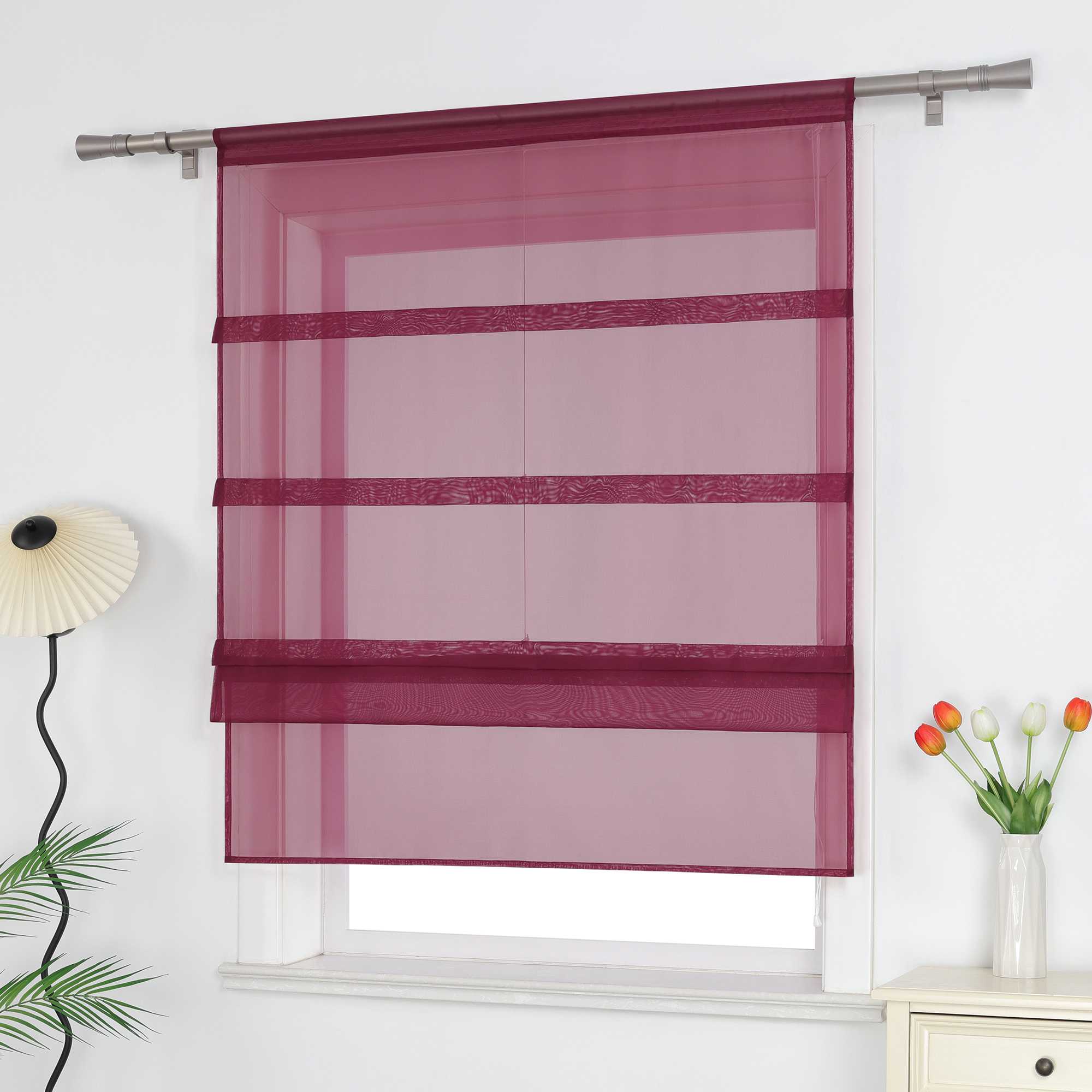 Raffrollo Voile Raffgardinen durch Tunnelzug Bändchenrollo Küche Gardinen Transparent Uni 1 Stück