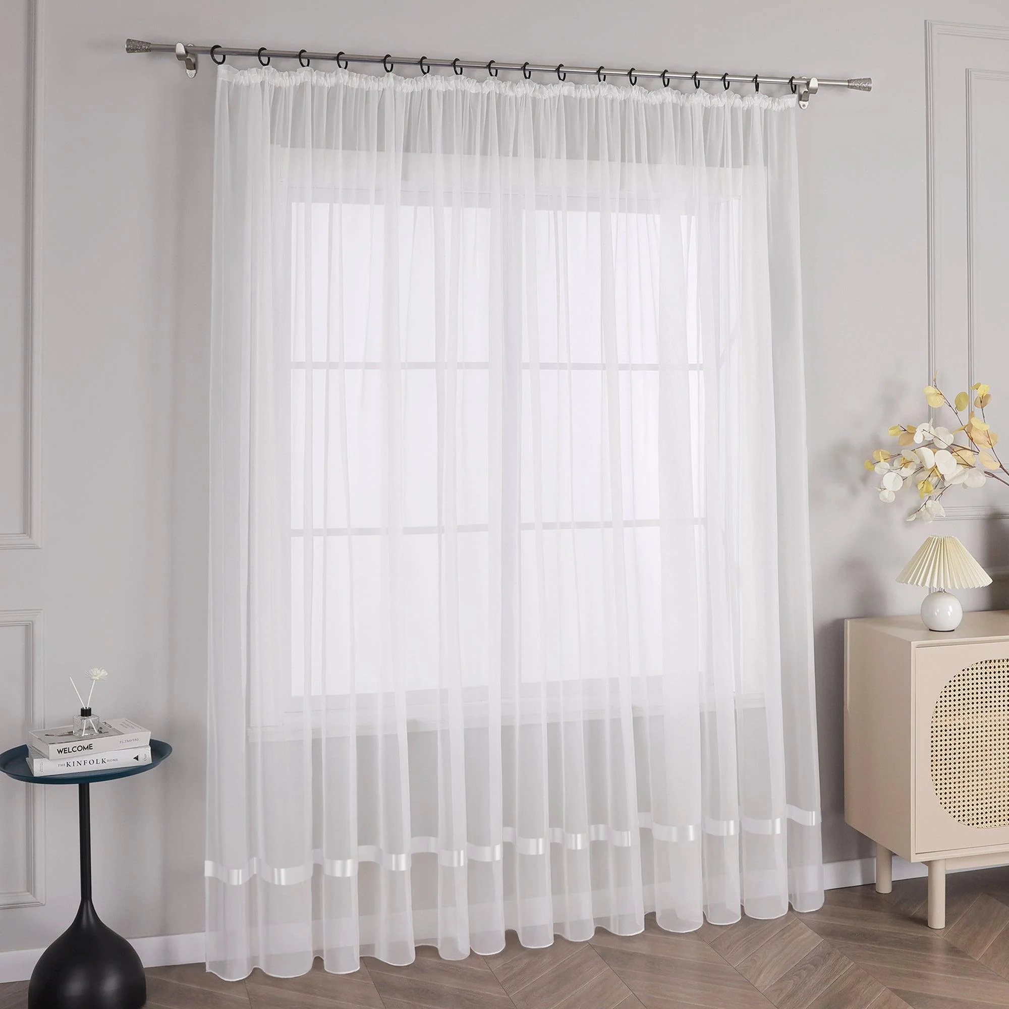 Transparenter Vorhang mit Seidenband Unifarbe Voile 1 Stück