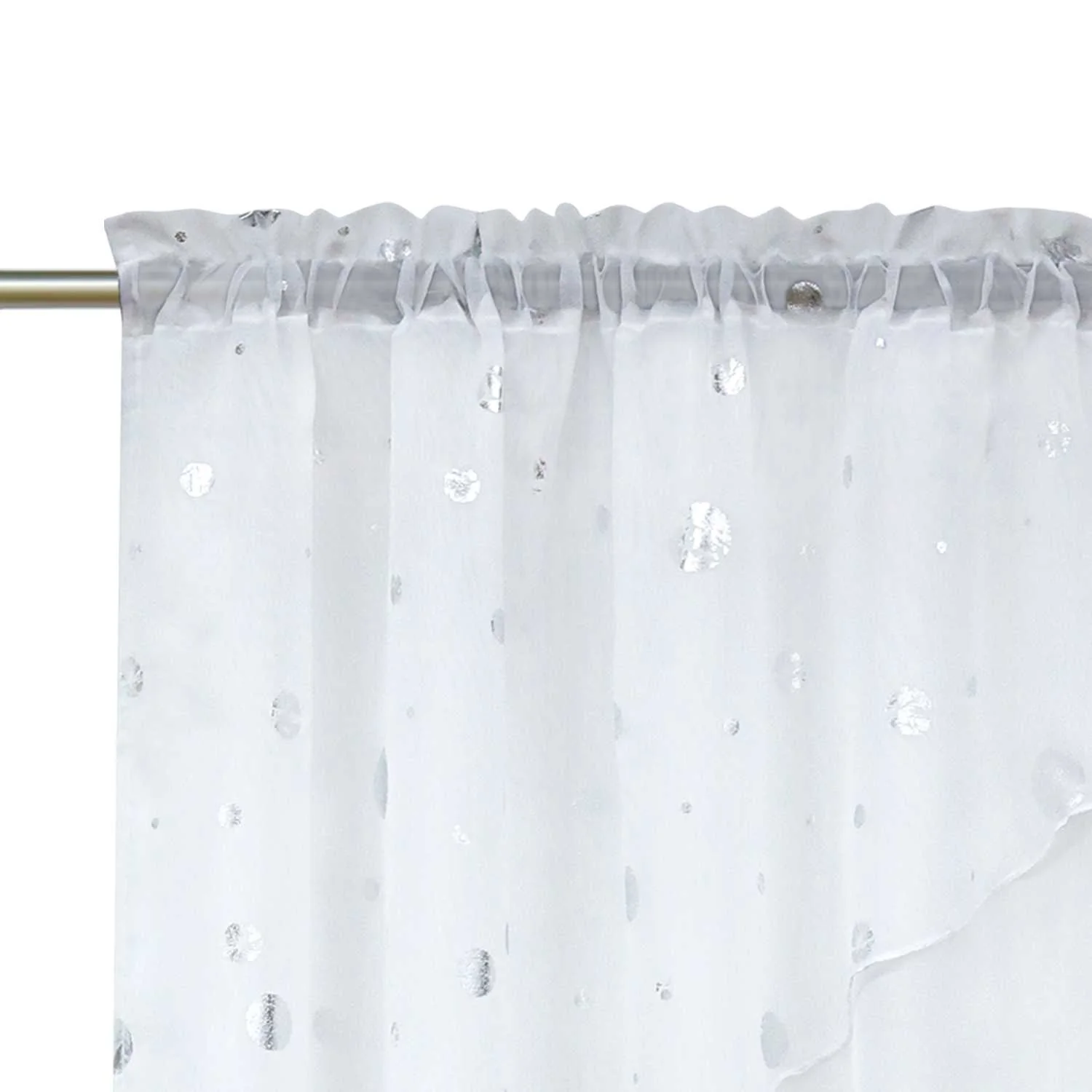 Scheibengardine 2-Teilige Doppelschichtige Küchengardinen Voile Bogen Kurzstores mit Glänz Kreise Tunnelzug