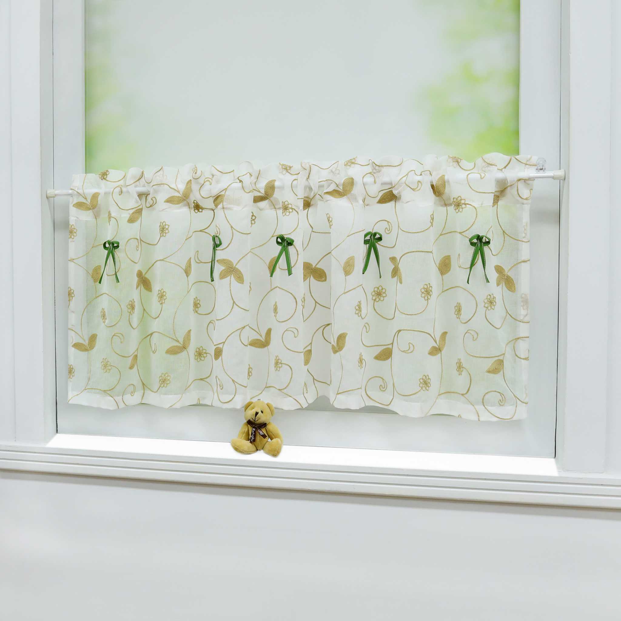 Delien Transparente Scheibengardine mit Schleifen & transparentem Blattmuster