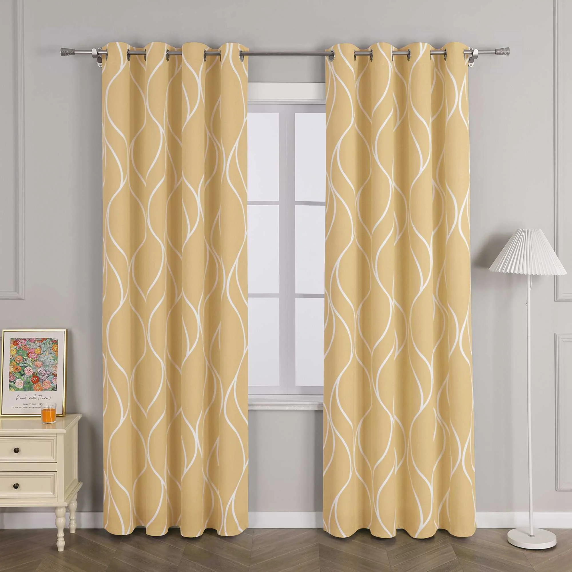 Verdunkelungsvorhänge Ösenschal mit Wellenmuster Blickdichte Landhaus Schlafzimmer  1 St.