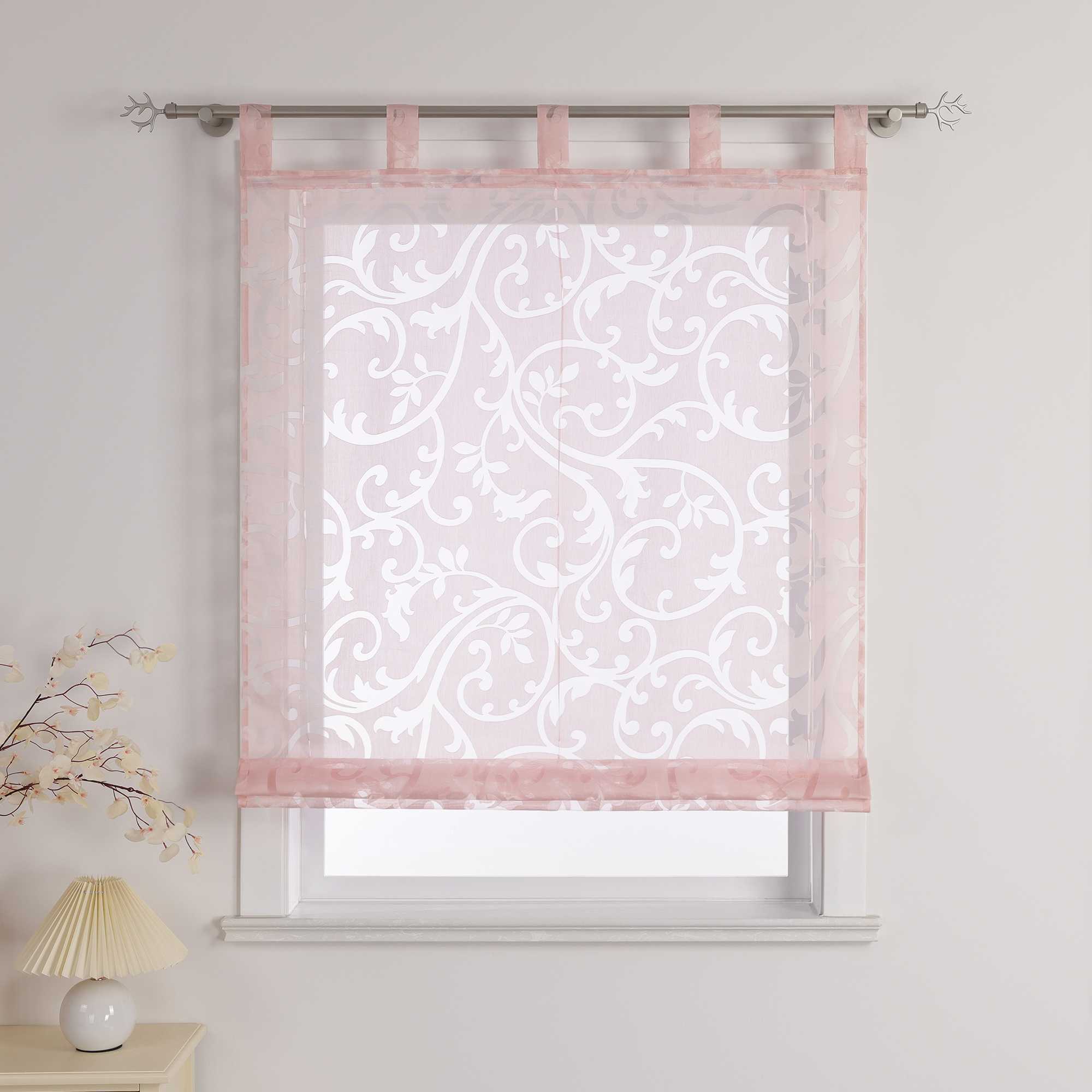 Transparente Schlaufengardine mit Blumenmuster Café Fenstergardine Raffrollos 1 Stück