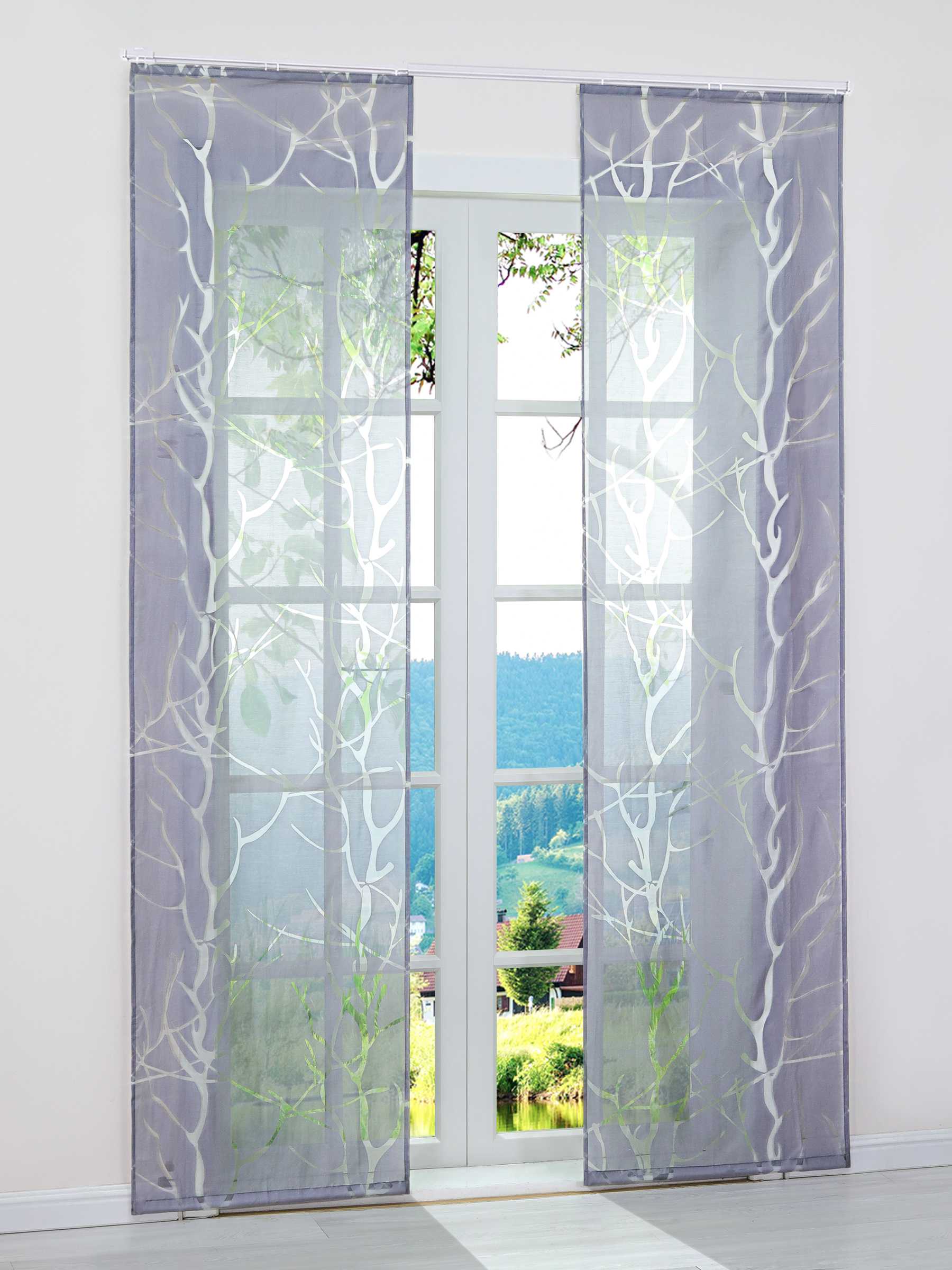 Halbtransparente Schiebegardinen Klettbandschal mit grobes Zweigmuster Lichtdurchlässig 2 er Set
