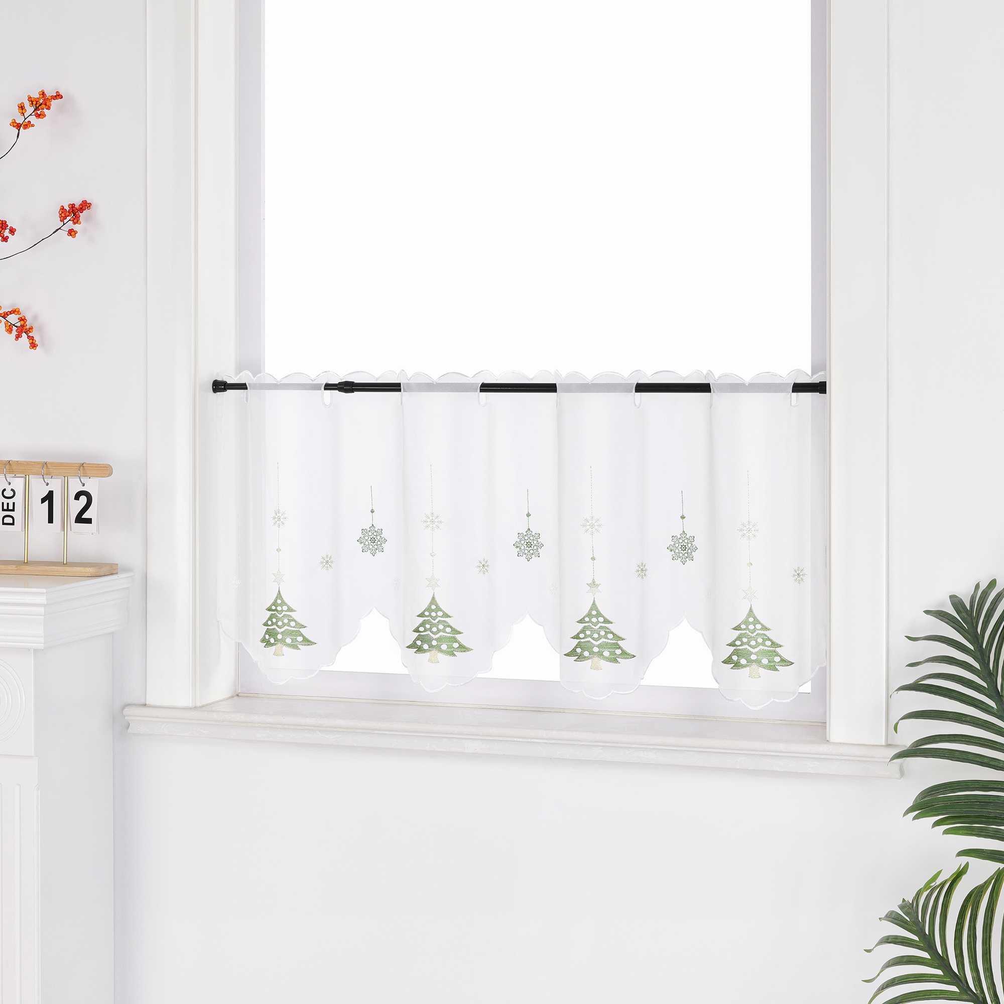Scheibengardine mit Tannenbaum & Schneeflocken weihnachten kurz Gardine