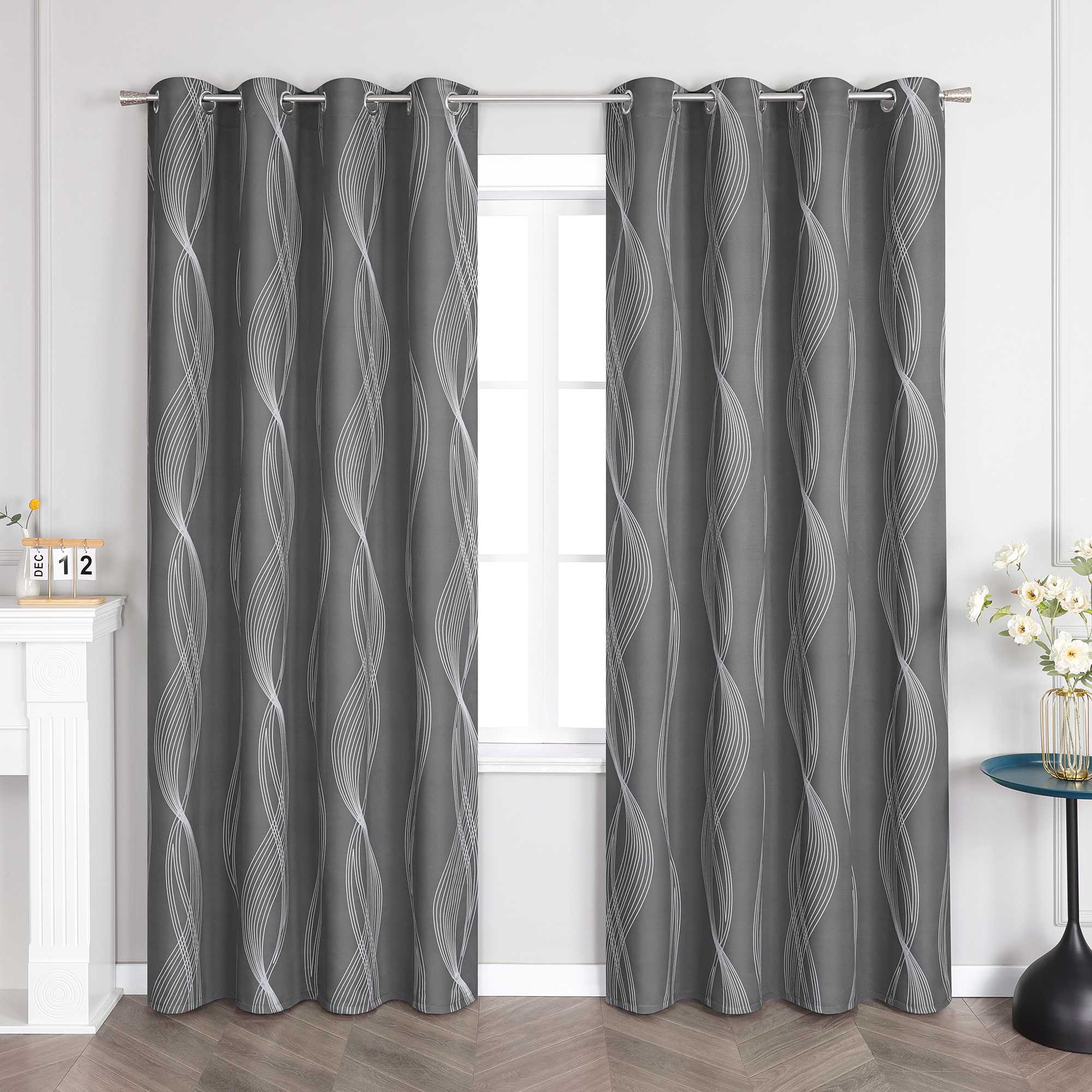 Verdunkelungsvorhänge Ösenschal Blickdichte Gardinen Modern Thermovorhang Wohnzimmer mit Wasserwellenmuster 1 Stück