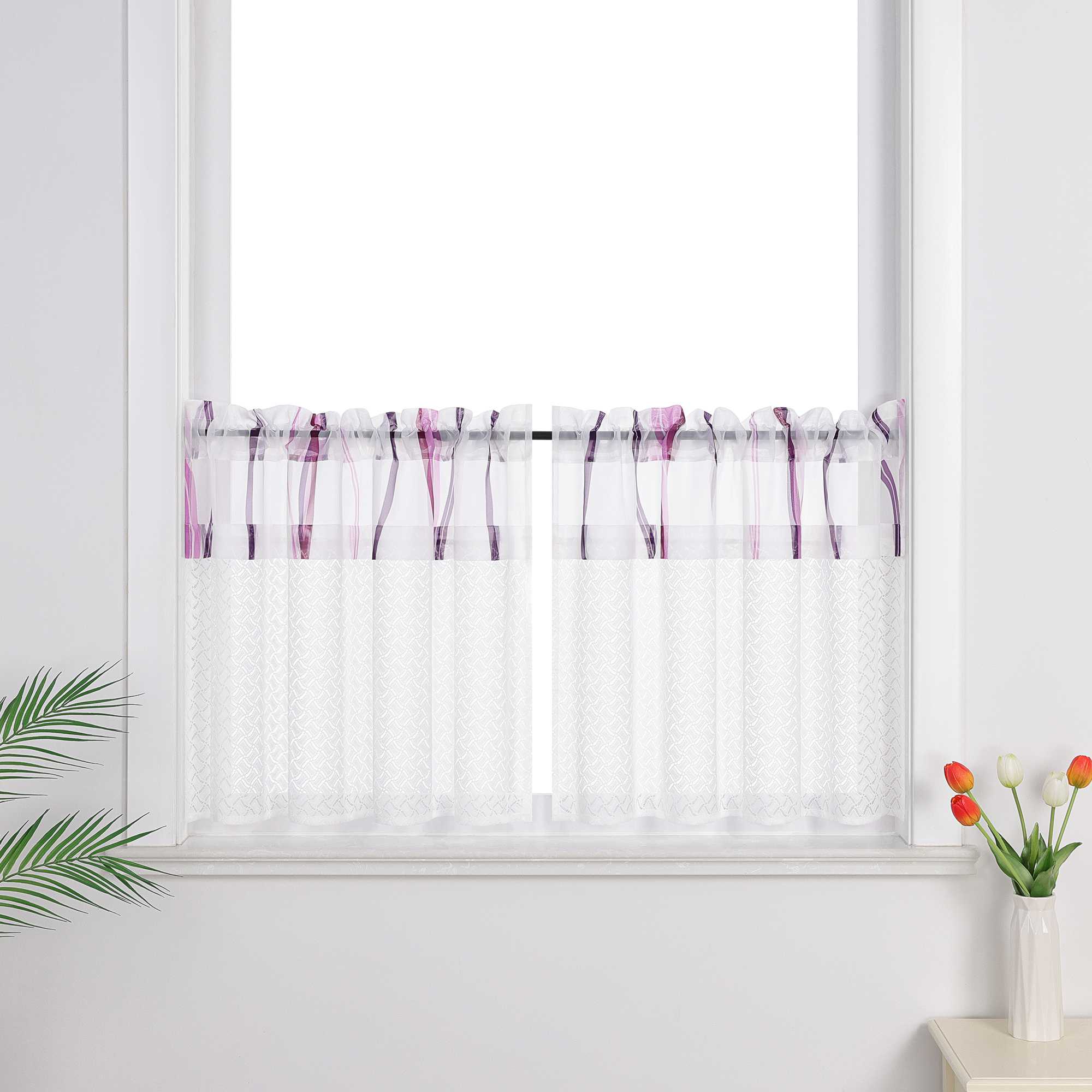 Scheibengardinen mit feinem Linienmuster transparent und luftig 2er Set | Perfekt für Küche