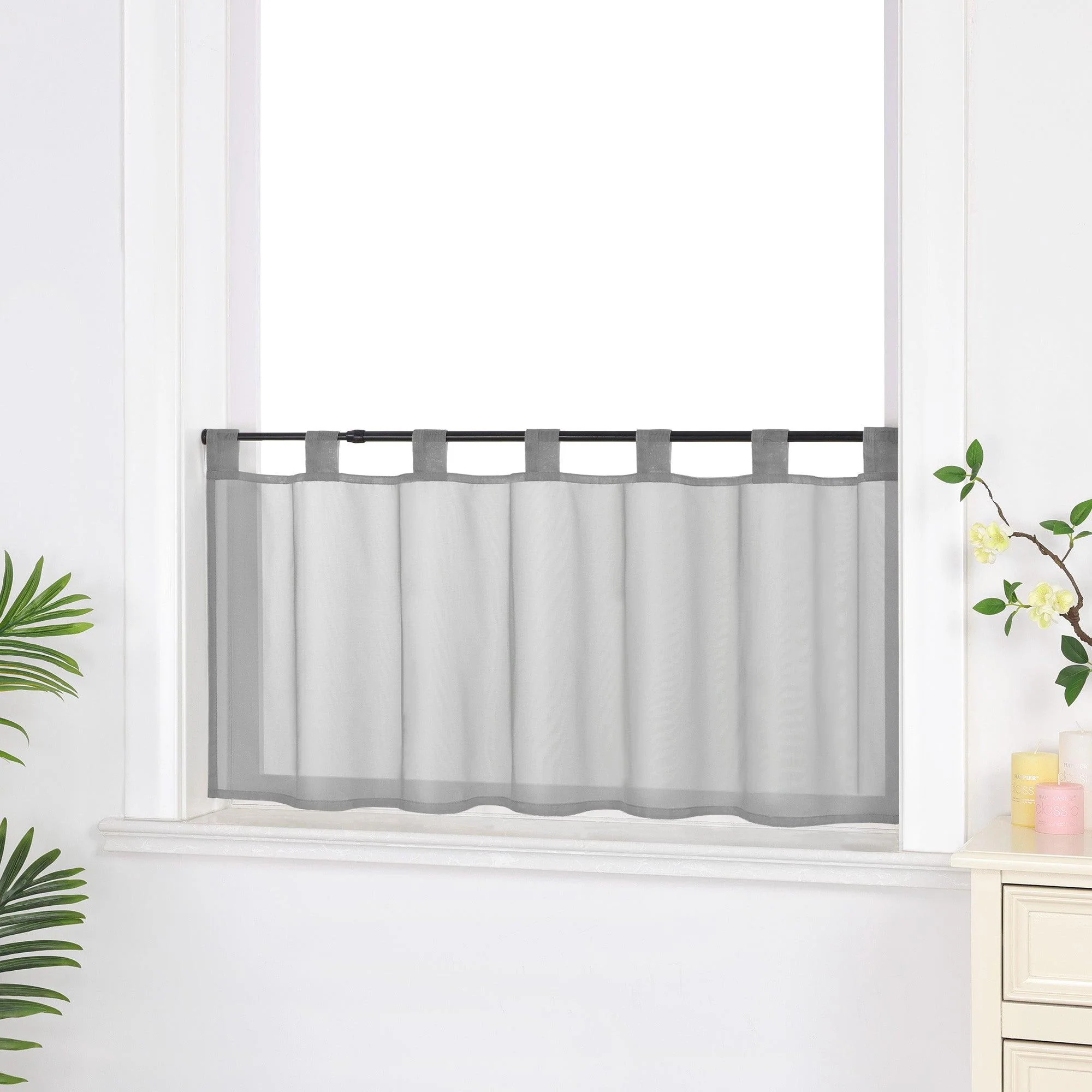 Scheibengardine unifarbend mit Schlaufen 100% Polyester