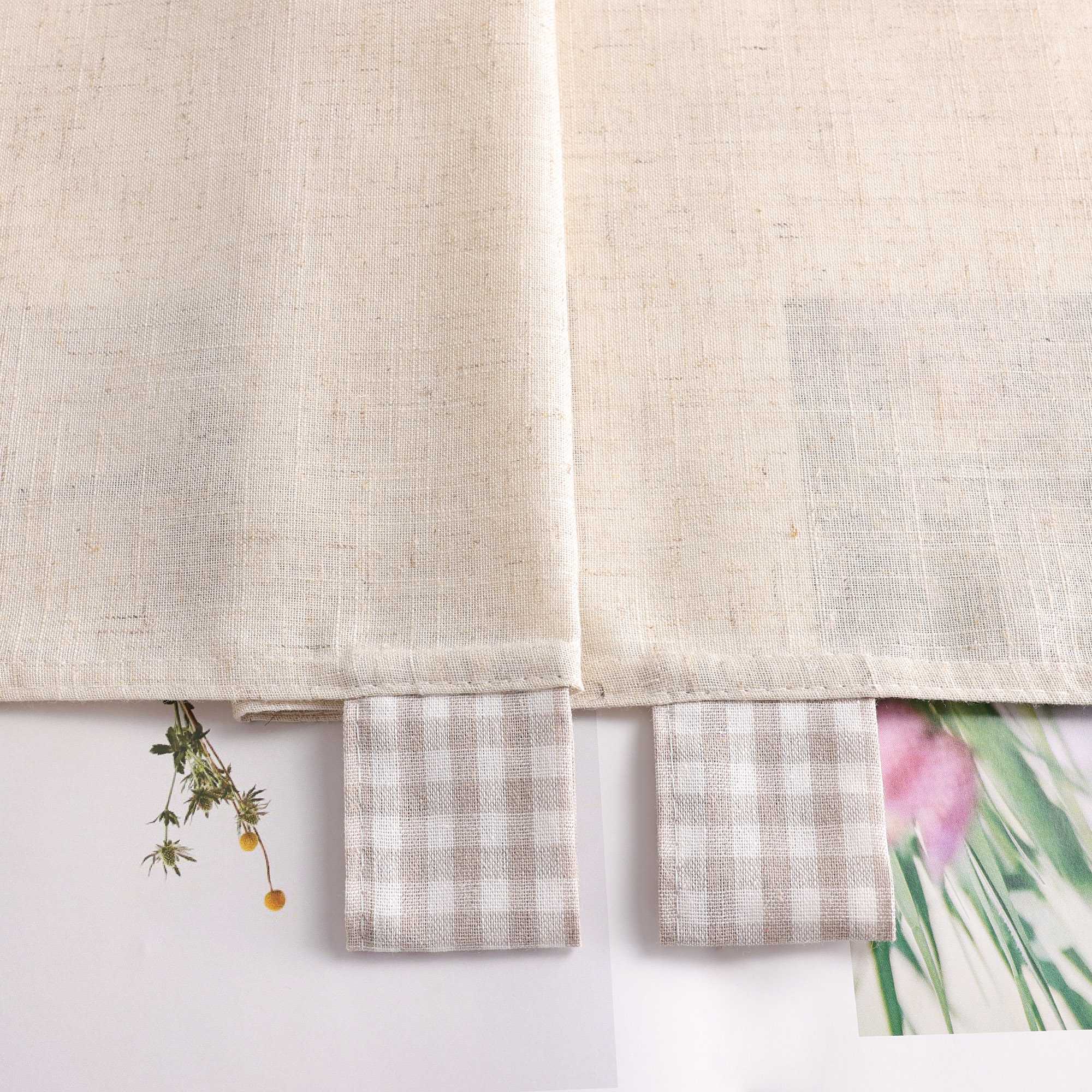 Scheibengardine mit Schlaufen karierte Bistrogardinen Leinen Küche Vorhang Halbtransparent