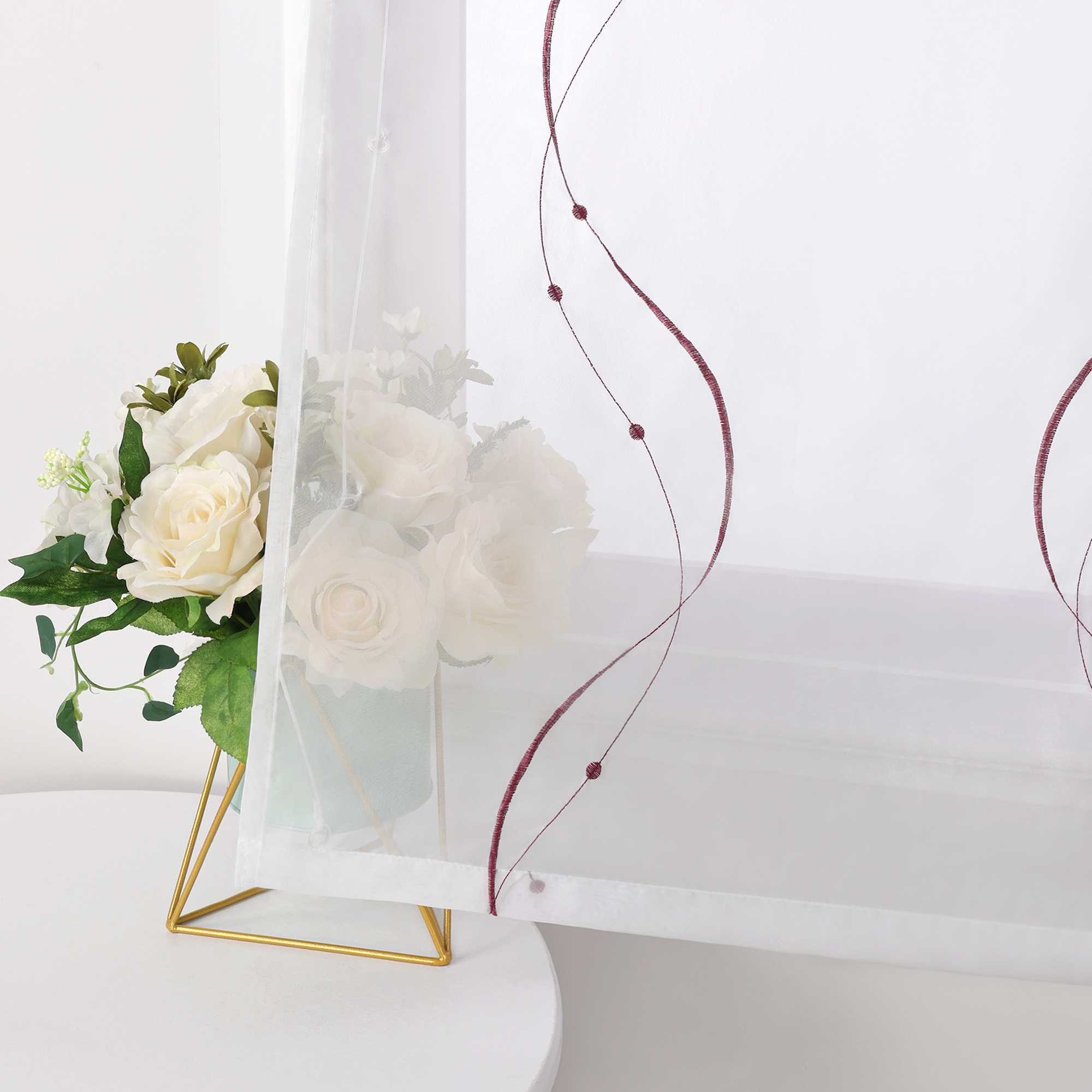 Rollos ohne Bohren Weiß Raffgardine mit Ösen Transparent Gardinen mit U-Haken Ösenrollo Modern Bestickt 1 Stück