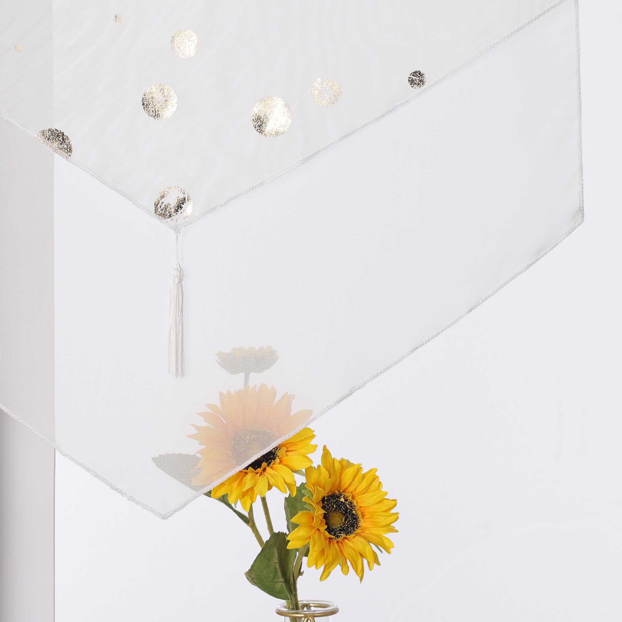 Scheibengardine Bistrogardine mit Glänz Kreise Voile Küche Gardinen durch Stangendurchzug Transparent 1 Stück