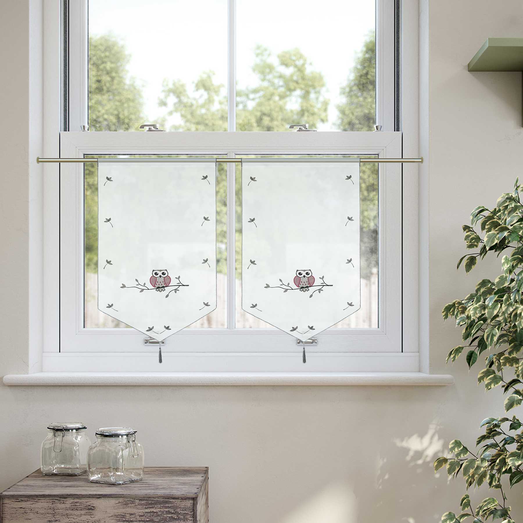 Elegante Bistro Gardinen mit Eulen für kleine Fenster 1 Stück