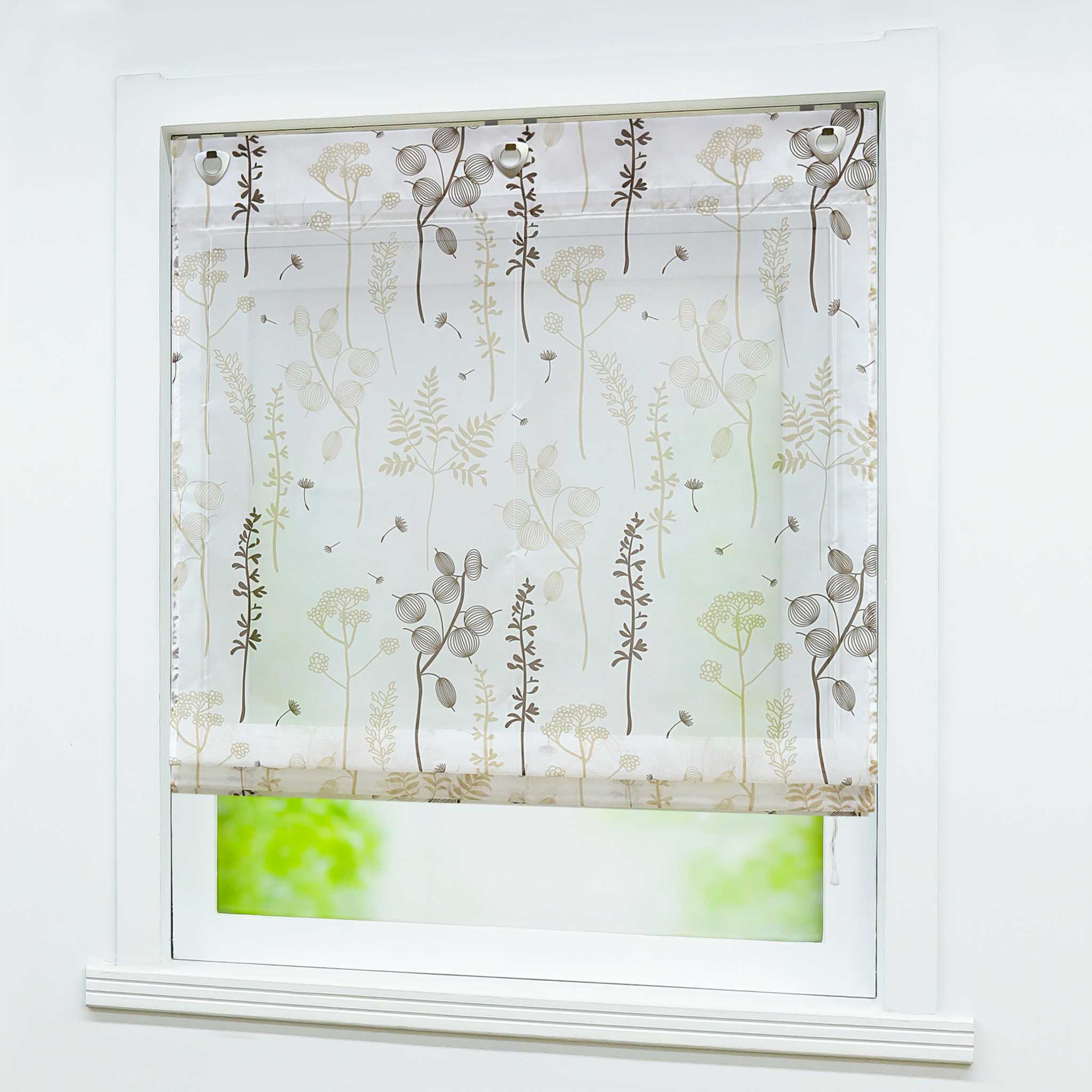 Raffrollo ohne Bohren Ösenrollo mit Hakenaufhängung Küche Raffgardine mit Laternenblume Muster Halbtransparent